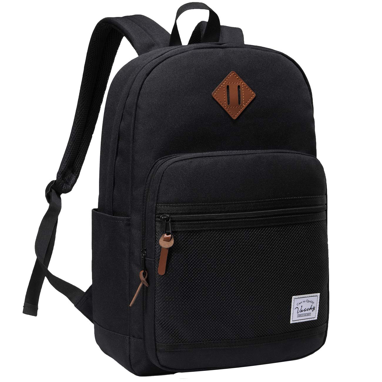 VASCHY Waterproof Lightweight Backpack for School & Travel - Black