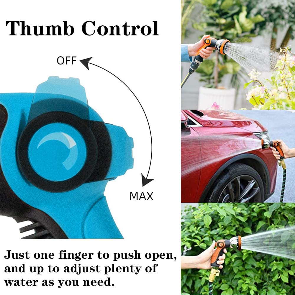 **Heavy Duty Metal Garden Hose Nozzle with 10 Spray Patterns - Thumb Control On/Off Valve for High Pressure Watering, Car Washing, Pet Showering & Outdoor Cleaning (Blue)** - Perfect for Lawns, Gardens, and Home Maintenance