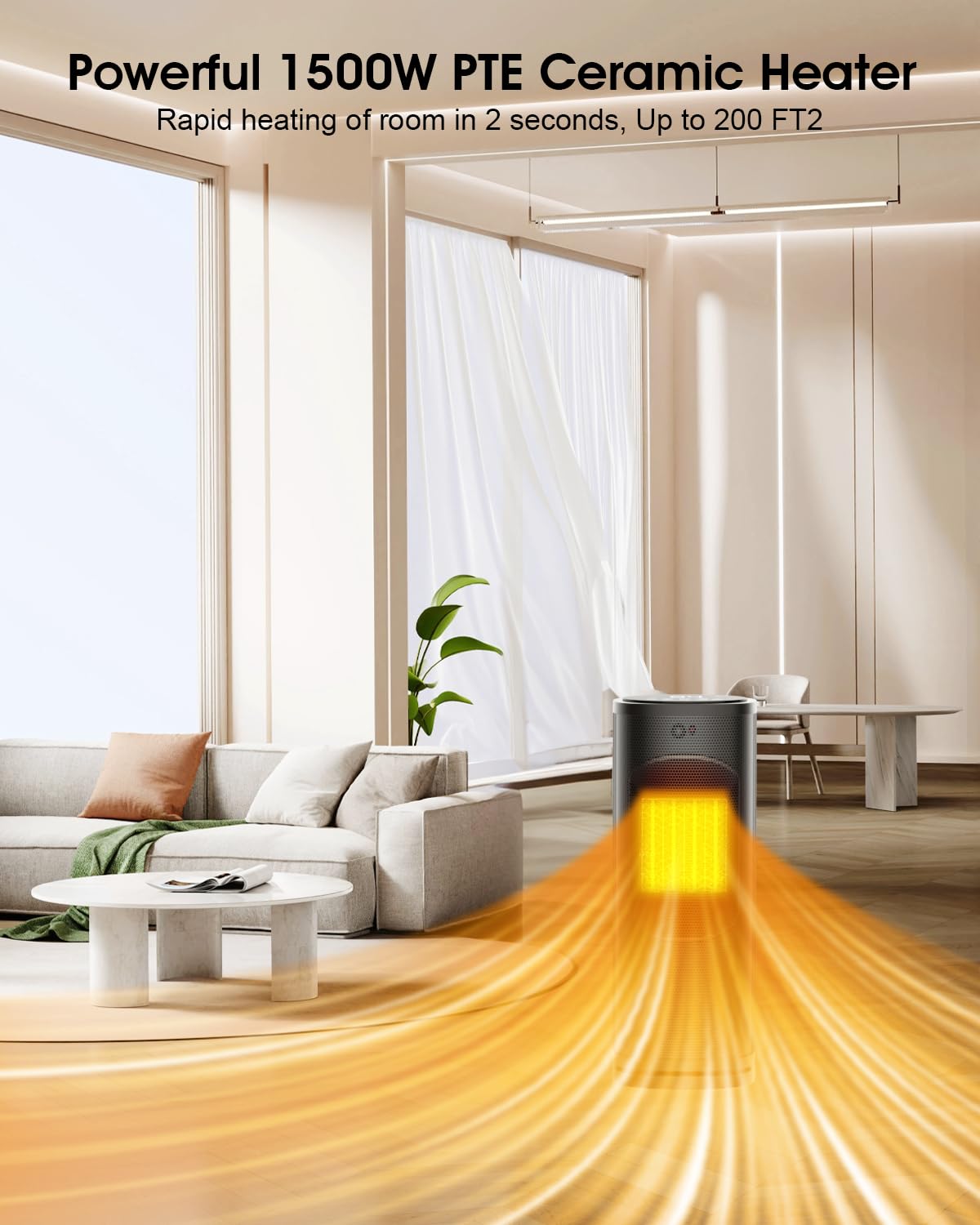 1500W Electric Space Heater with Thermostat & Remote - PTC Fast Heating Ceramic Heater for Indoor Use, 60° Oscillation, 12H Timer, Overheat Protection - Perfect for Office, Bedroom, Home & Winter Warmth