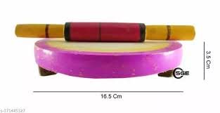 SHRI Balaji 5 Inch Light Brown Wooden Chakla Belan Roti Maker Toy for Kids - Pretend Play, Indian Cooking Role Play, Montessori Learning Toy