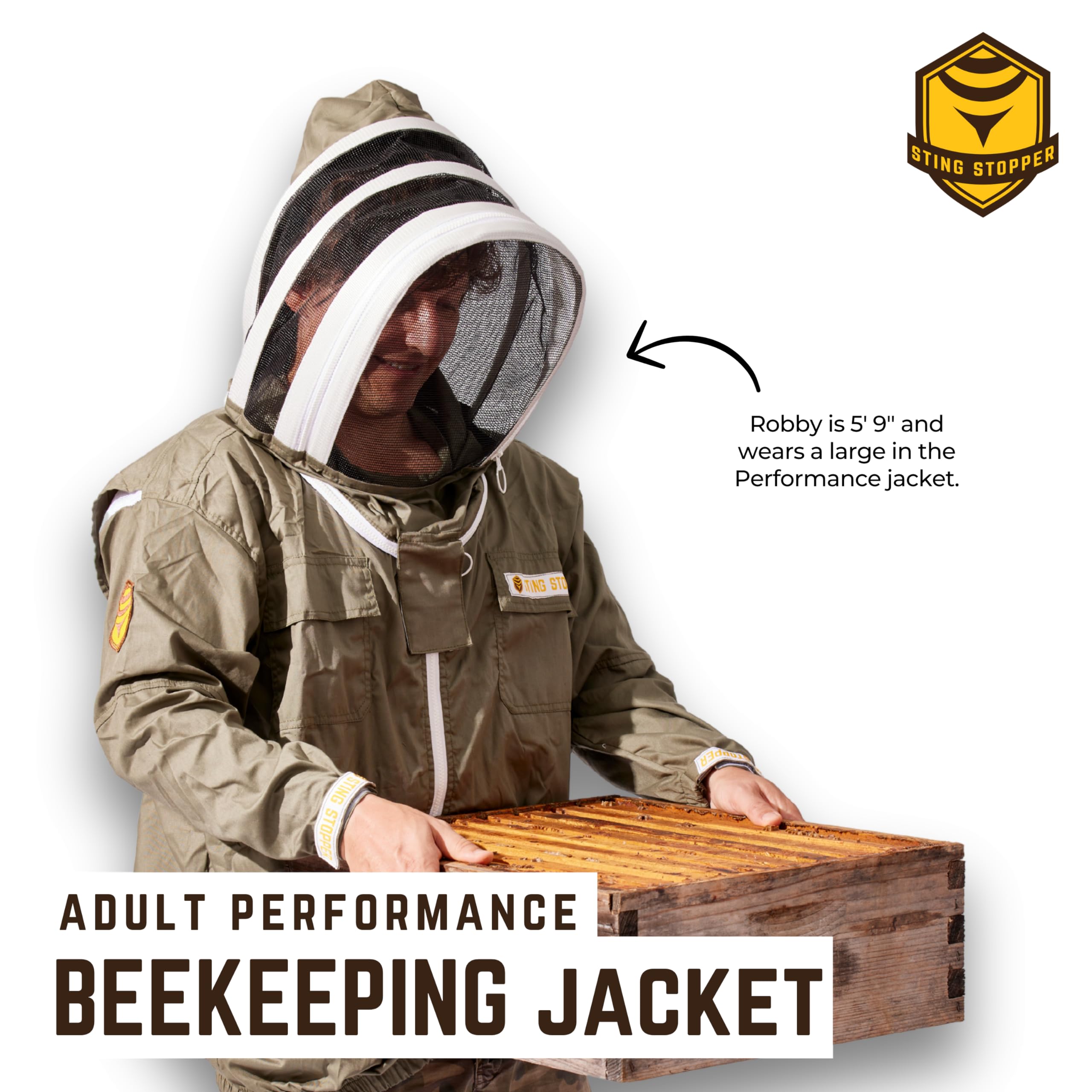 Ultra Lightweight Beekeeping Jacket with UV Protection & Ventilation - Quick On/Off Velcro & Elastic Cuffs for Beekeepers - X-Large Olive Green - Perfect for Hive Inspections & Honey Harvesting