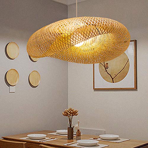 Modern Bamboo Pendant Lighting for Kitchen Island - 16 Inch Beige Hanging Light Kit, 1 Light Dining Room Lamp - Perfect for Farmhouse, Rustic & Contemporary Home Decor