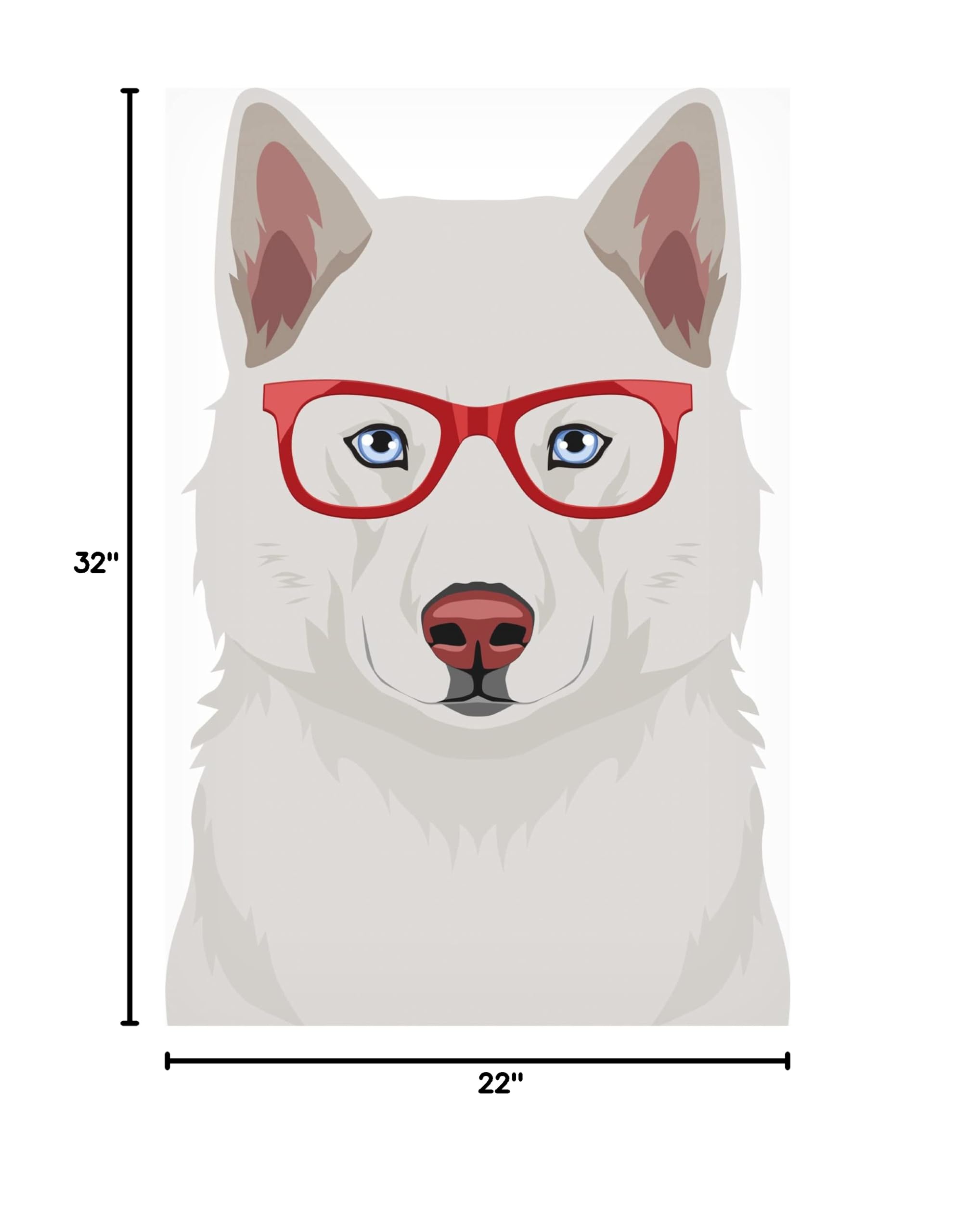 Trademark Fine Art 'Husky Wearing Hipster Glasses' Canvas Wall Art Print - Funny Dog Portrait for Living Room, Bedroom & Office Decor