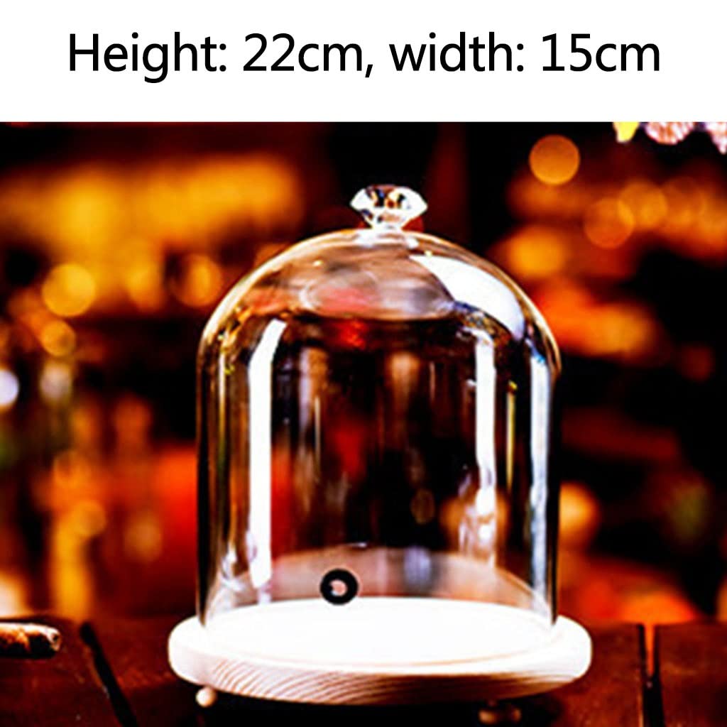 Glass Display Dome Cloche for Smoking Cocktails & Desserts - Dome Cover with Wooden Base - Cocktail Smoke Infuser Lid - Perfect for Mixology, Home Bars & Gourmet Dessert Presentation