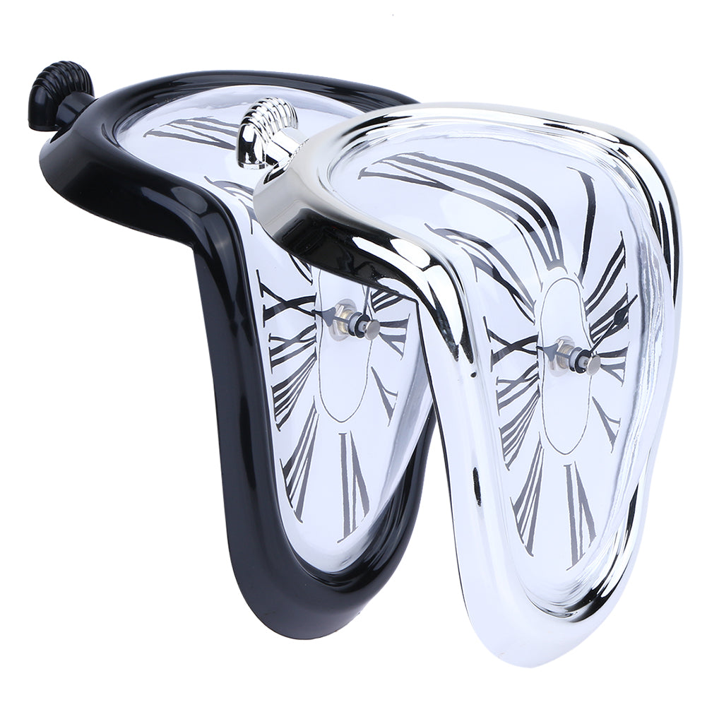 2 Color Salvador Dali Inspired Melting Clock Wall Art - Unique Twist Dial Design for Home & Bedroom Decor (Black/White) | Perfect for Living Rooms, Offices & Gift Ideas