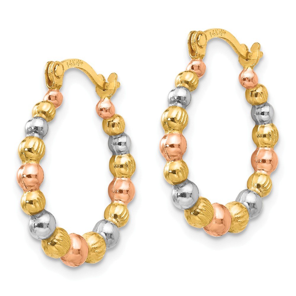14K Yellow Gold Tri-Color Madi K Beaded Hoop Earrings for Women - Elegant Handmade Jewelry Gift for Birthday, Anniversary & Special Occasions