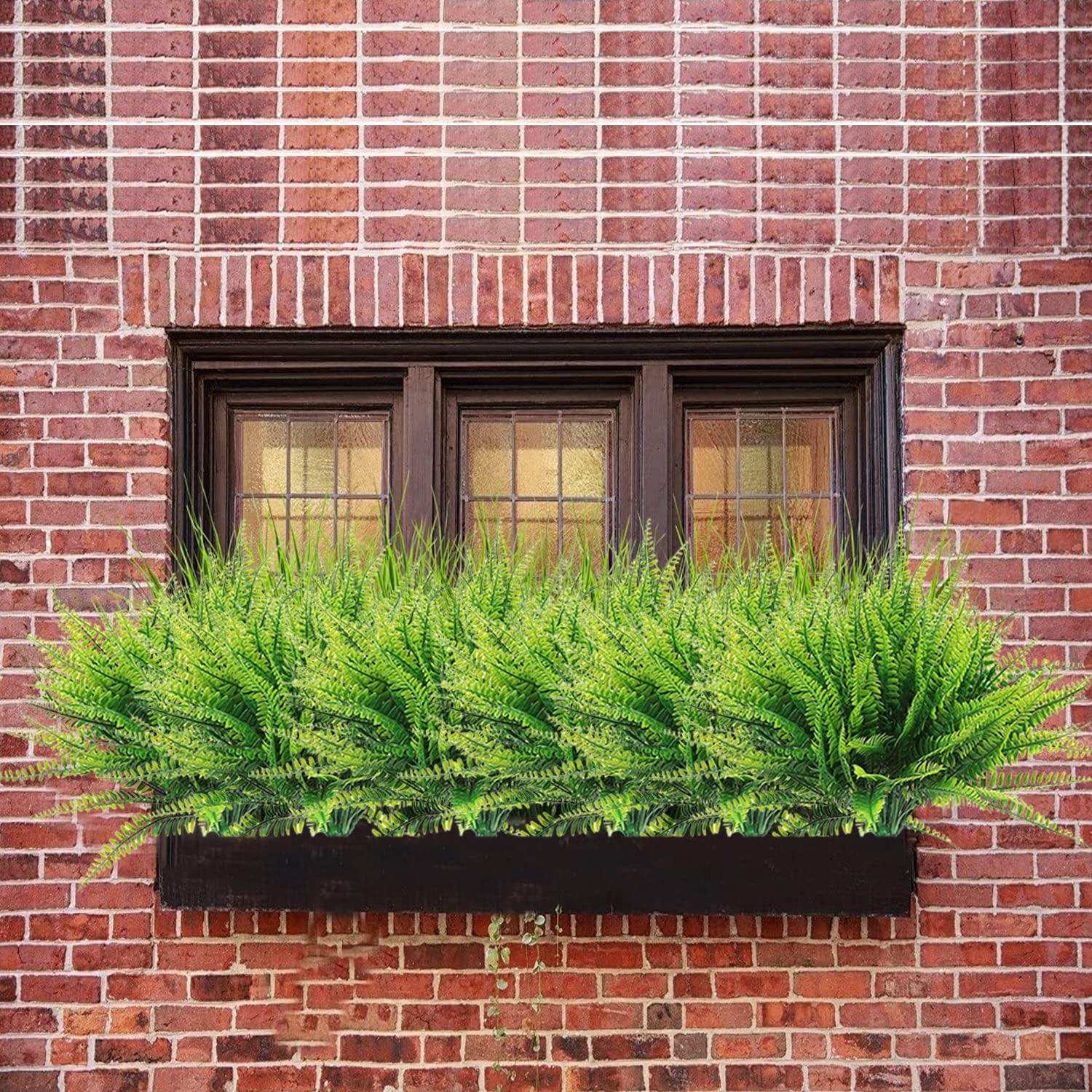 12 Bundles Artificial Boston Fern Plants - UV Resistant Faux Greenery for Outdoor Garden, Porch & Window Box Decor - No Fade Plastic Plants for Year-Round Beauty
