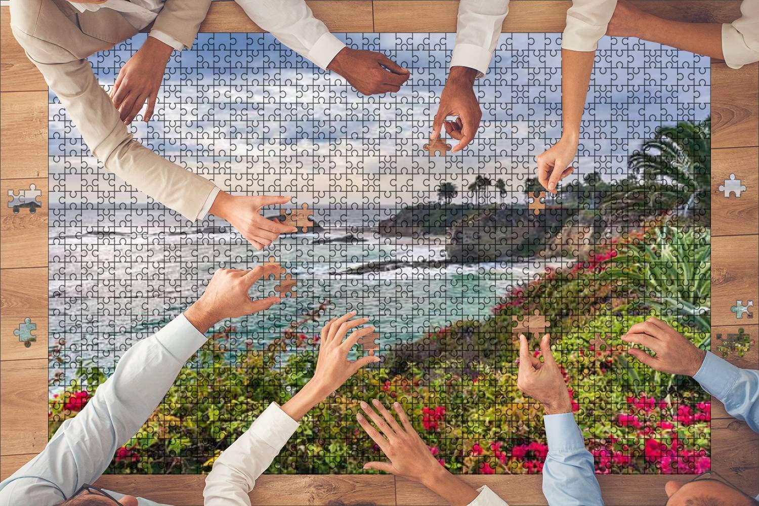 1000 Piece Wooden Jigsaw Puzzle - Beautiful Laguna Beach Park with Seashore Flowers - Educational & Stress Relief Puzzle Game for Adults and Kids | Perfect for Family Game Night, Classroom Activities & Relaxation Therapy