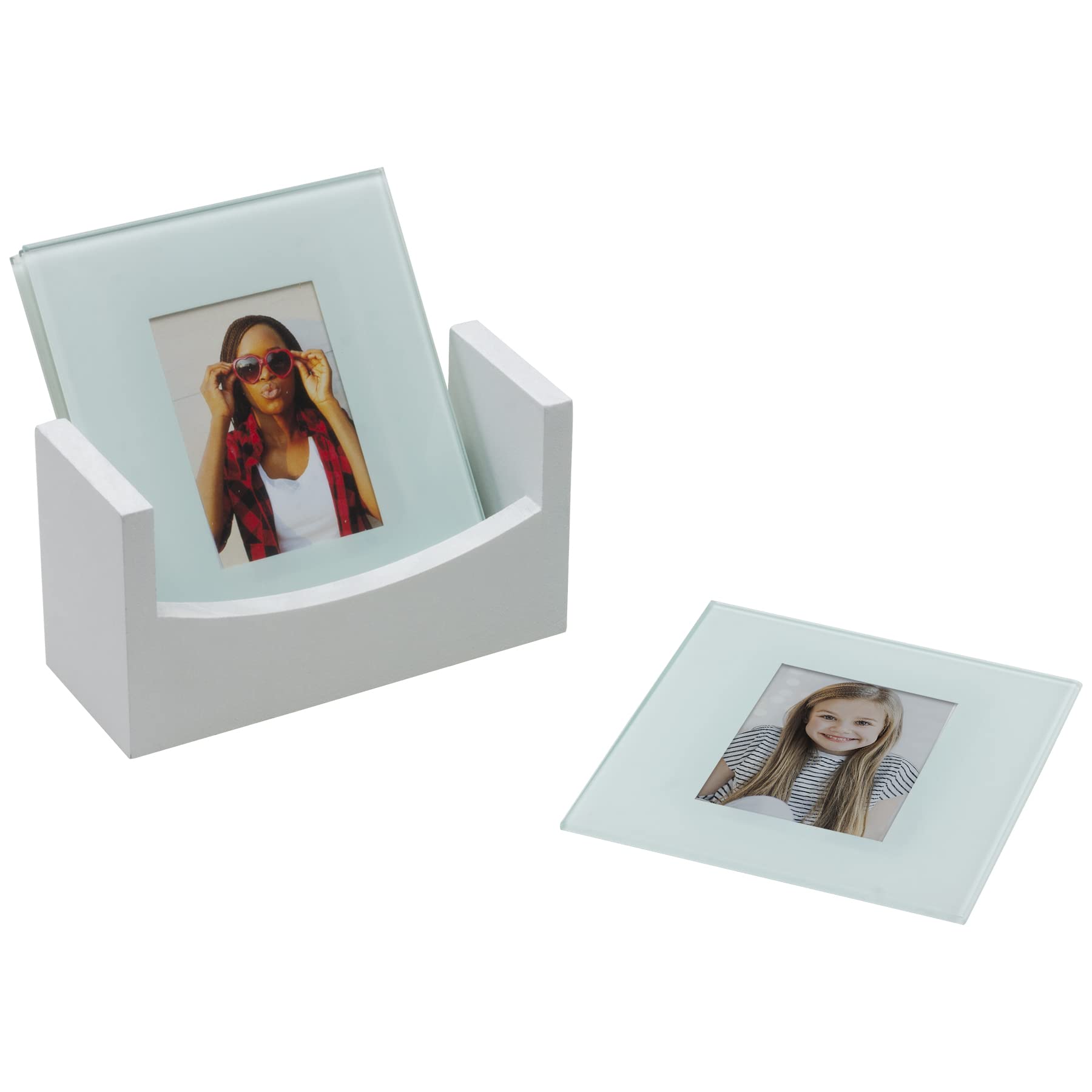 White Glass Photo Coasters Set of 4 - Personalized Picture Coasters for Drinks, Wedding Gifts, Home Decor & Party Supplies