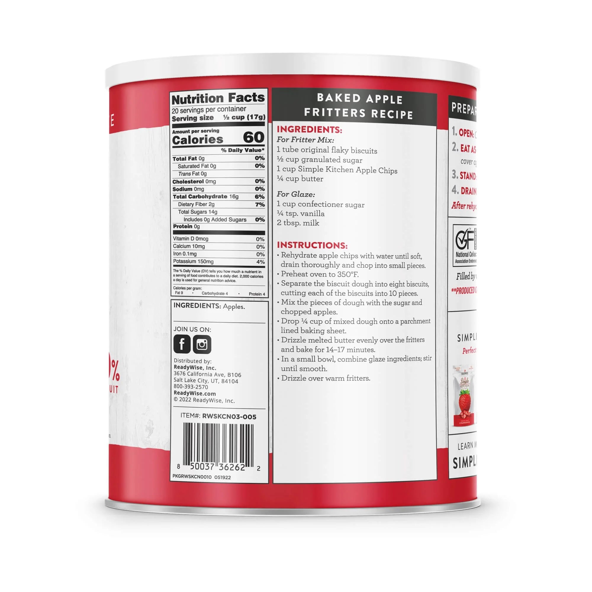 ReadyWise Simple Kitchen Dehydrated Apple Chips - 20 Servings Can | Healthy Snack for Hiking, Camping & Emergency Food Storage