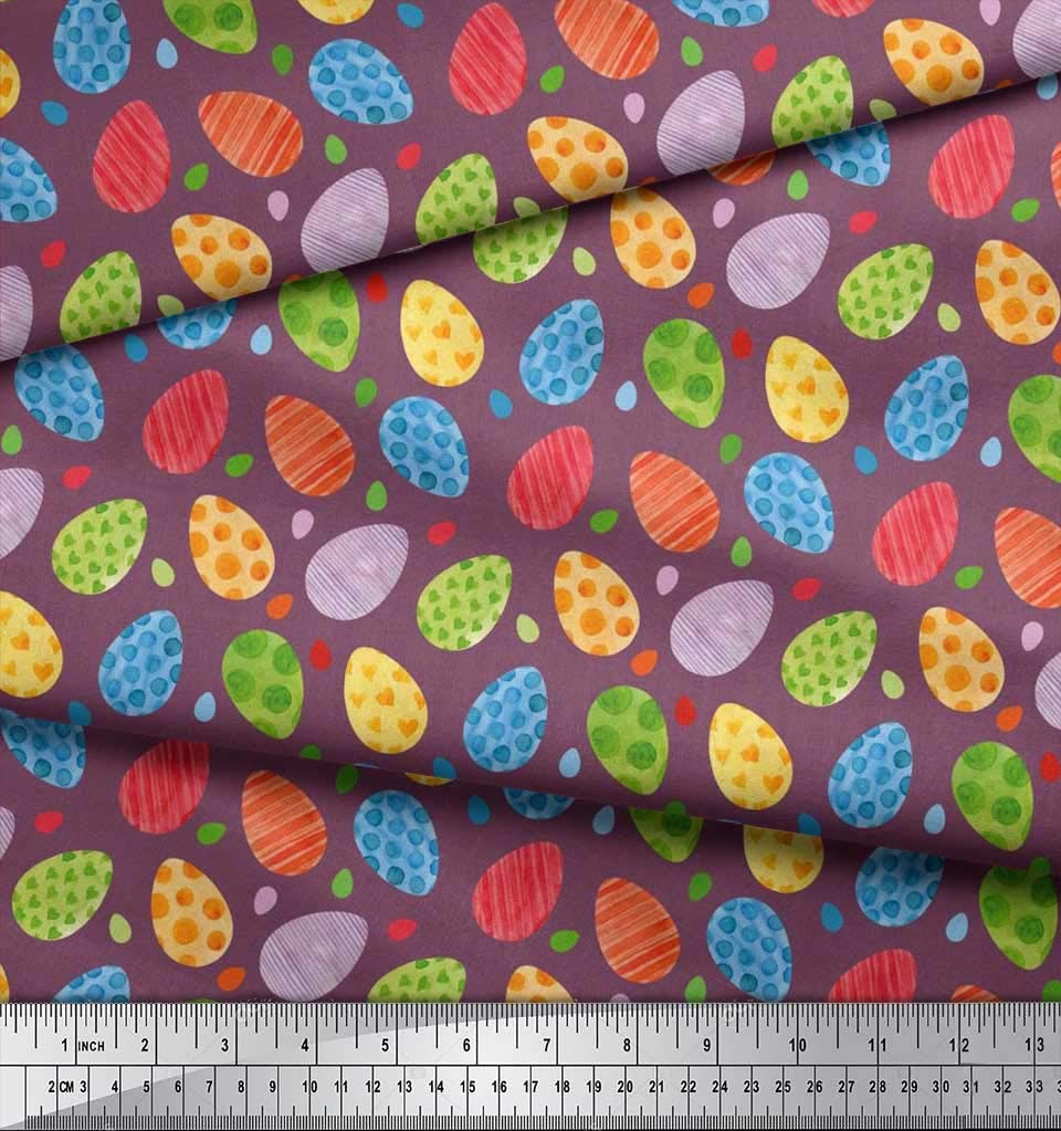 Soimoi 100% Cotton Cambric Fabric - Purple Easter Egg Print - 42 Inch Wide by The Yard - Lightweight & Soft Textile for DIY Crafts, Easter Decorations, Quilting & Sewing Projects