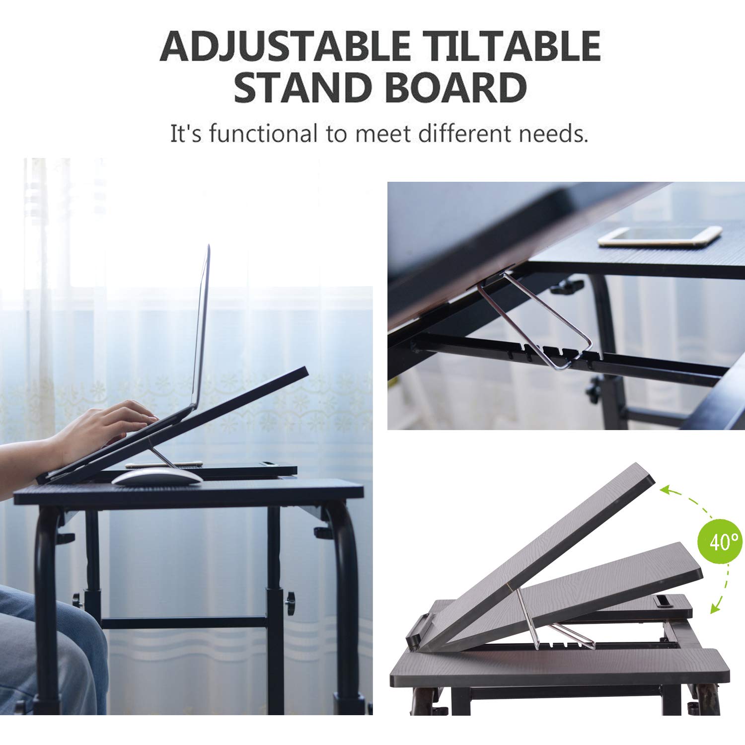 Adjustable Overbed Table with Wheels - Portable Laptop Desk Cart for Hospital & Home Use - Ideal for Patients, Students & Remote Workers (Bedside Workstation, Meal Tray, Reading Stand)