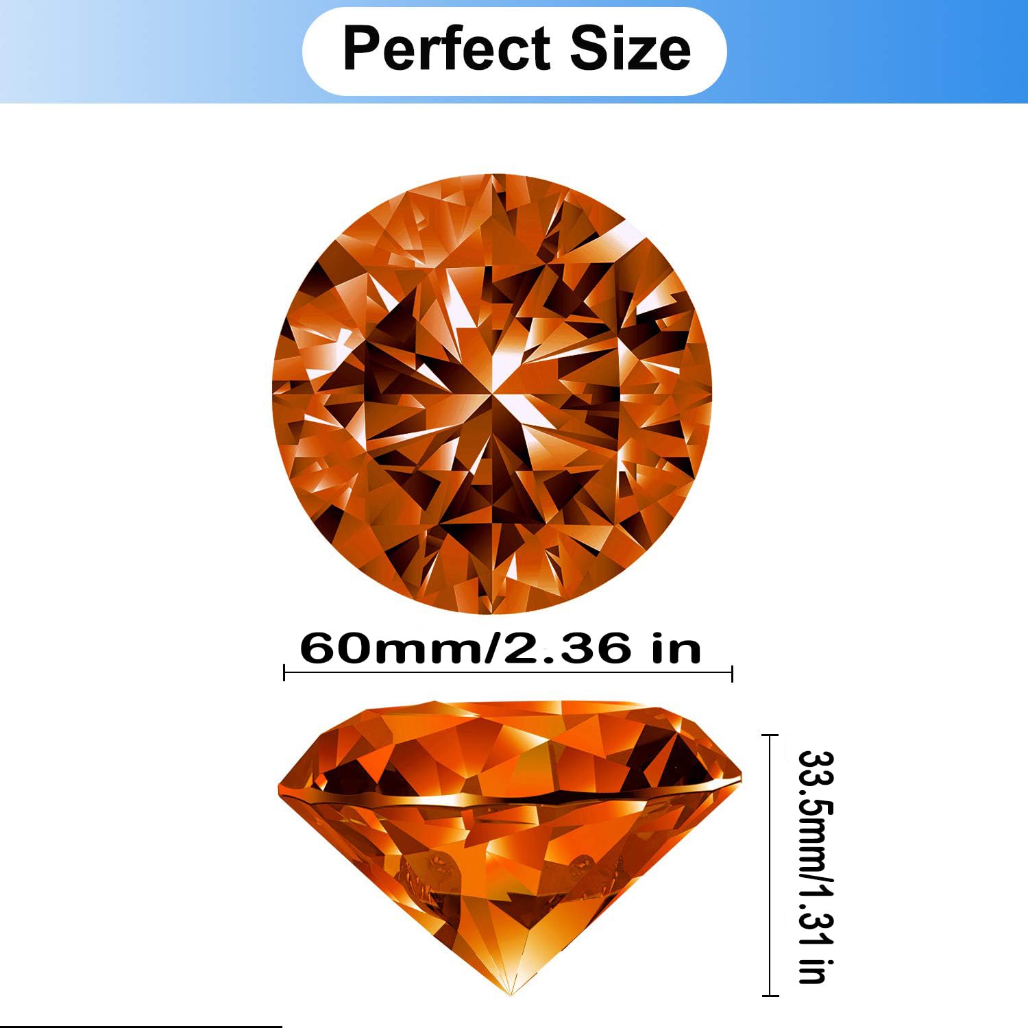 60mm Large Crystal Diamond Paperweight with Stand - Elegant Wedding Decor, Home Centerpiece, Office Desk Accessory (2.36 inch, Amber) | Perfect for Wedding Receptions, Home Decor & Office Organization