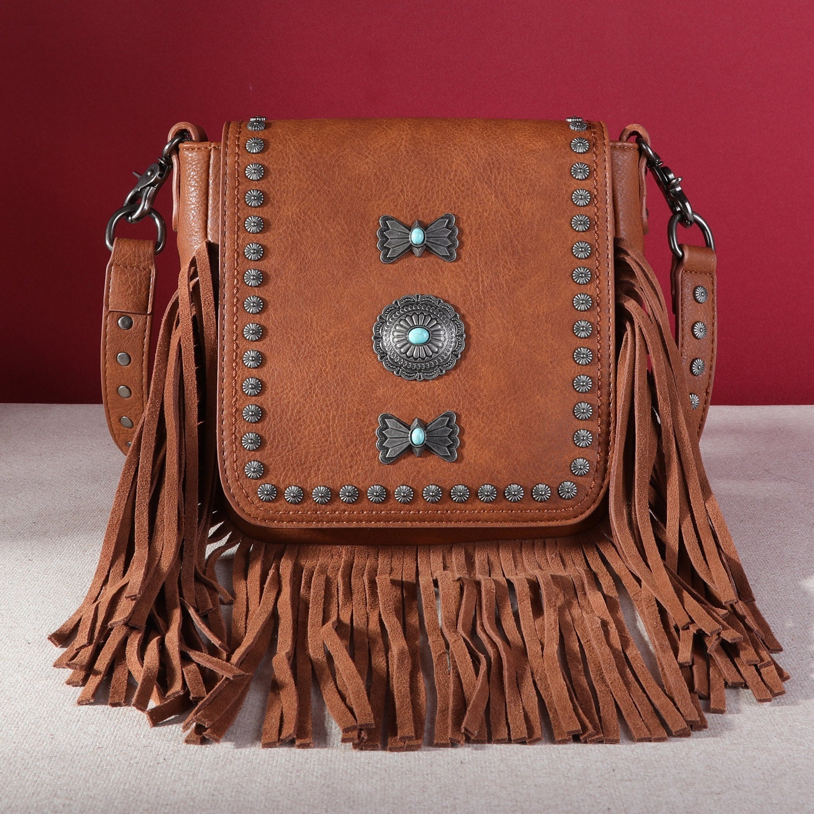 Montana West Fringe Mariposa Concho Collection Crossbody Bag for Women - Stylish Western Boho Purse for Everyday Use, Travel & Shopping