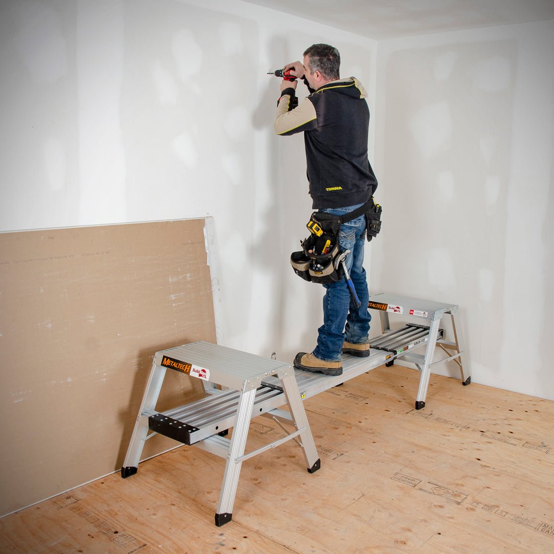 Heavy Duty Aluminum Work Stand Sawhorse - Adjustable Folding Support for Woodworking, Construction & DIY Projects - Perfect for Cutting, Painting, and Outdoor Jobs