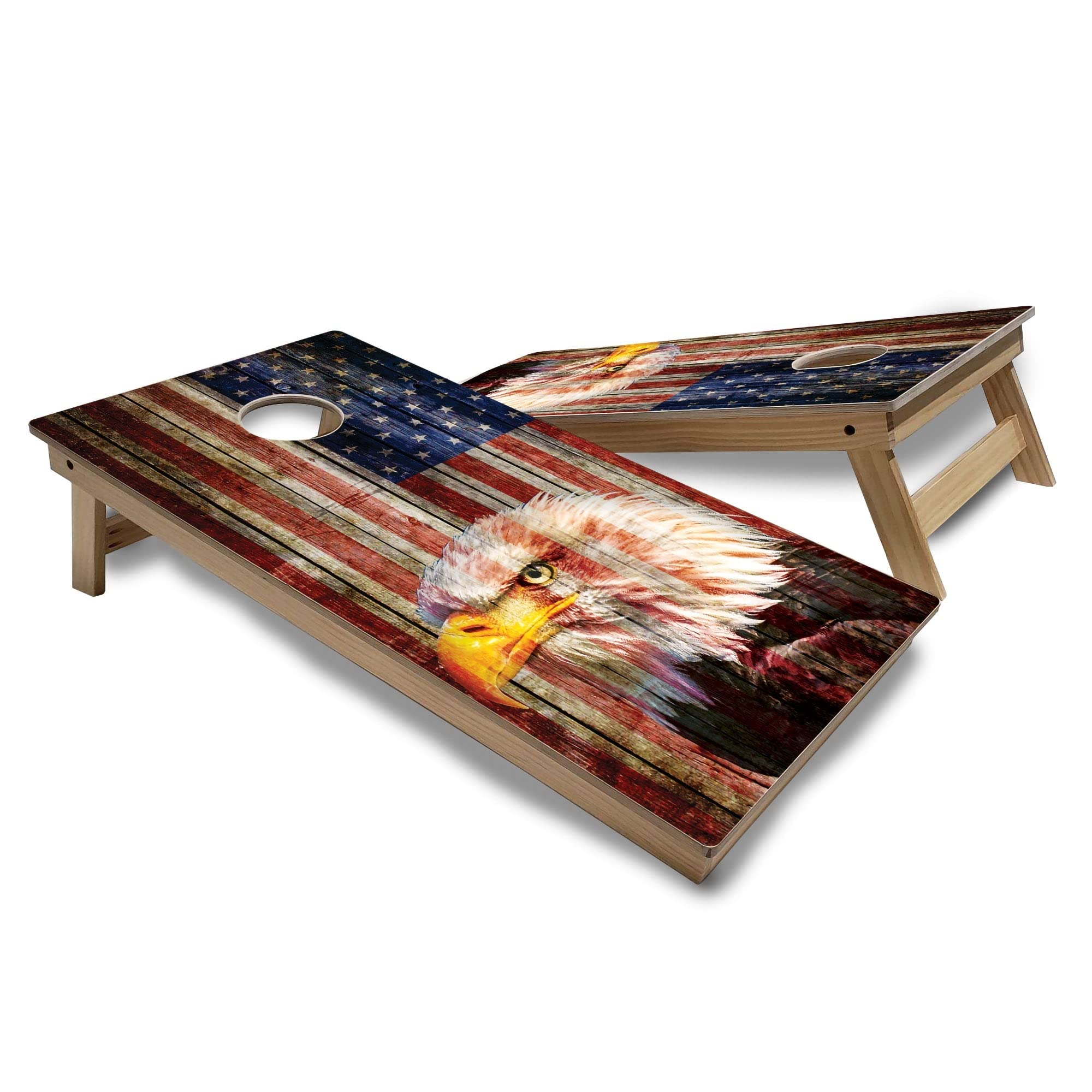American Flag Eagle Regulation 2x4 Corn Hole Board Game Set with 8 Bean Bags - Outdoor Lawn Tailgate Party Game for Backyard, BBQ, Picnic & Camping