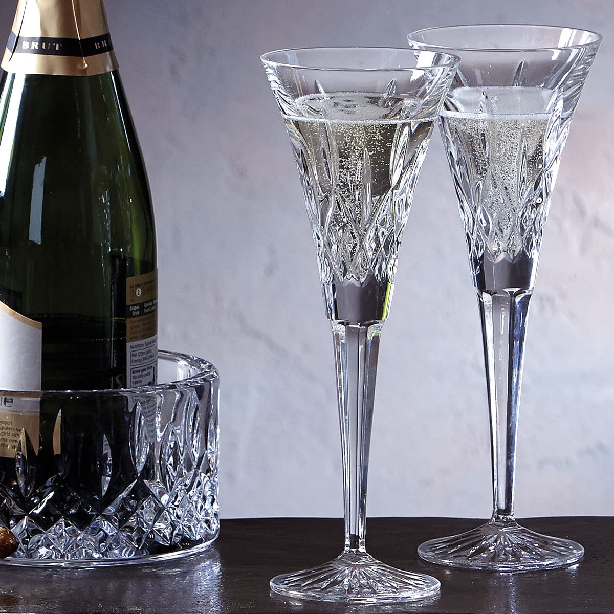 Personalized Lismore Toasting Flutes Set of 2 - Custom Engraved 5.5oz Crystal Champagne Glasses for Wedding, Anniversary, New Year's Eve - Elegant Gift for Couples, Bridal Shower & Romantic Celebrations