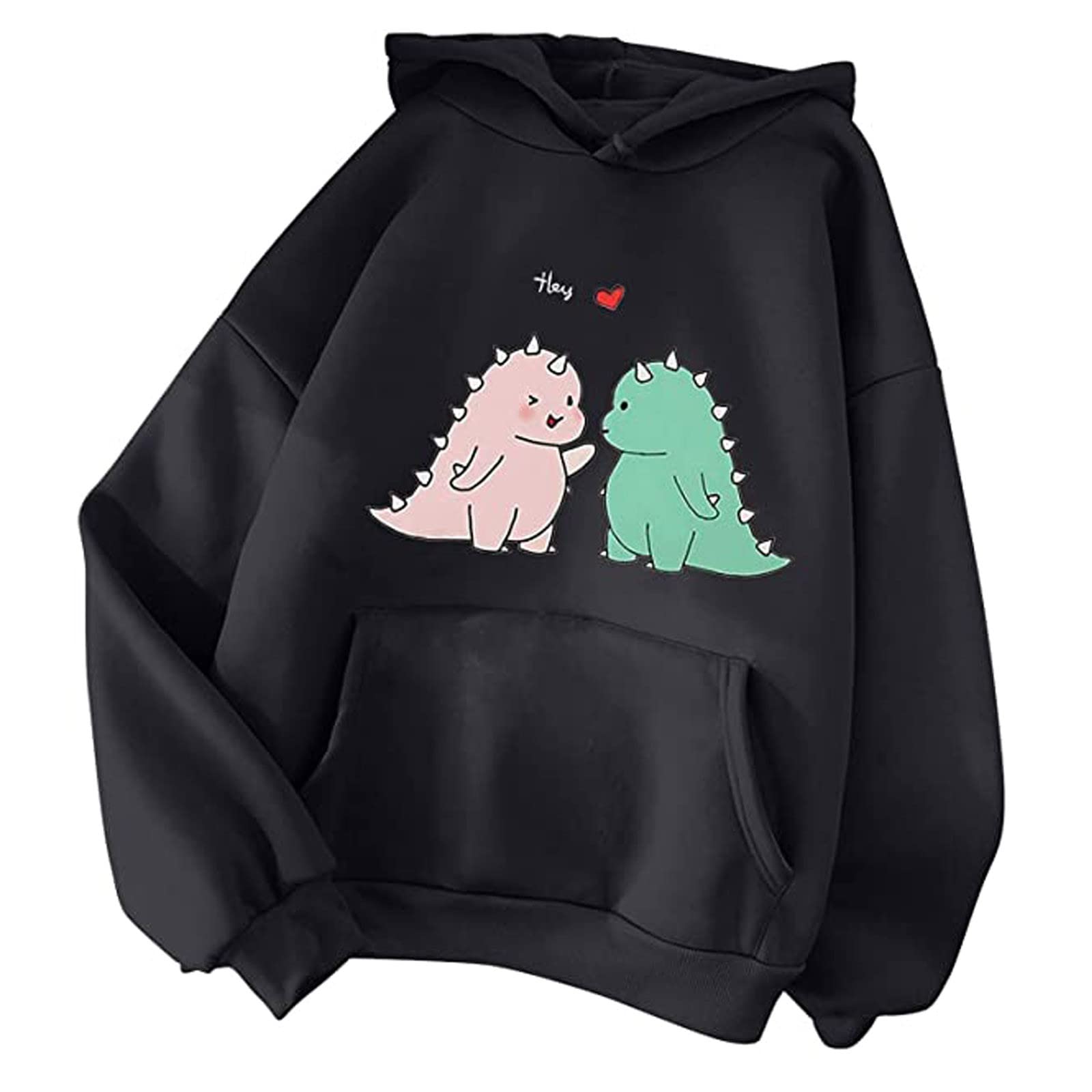 Women's Cute Dinosaur Print Sweatshirt - Casual Long Sleeve Pocket Hoodie - Oversized Lightweight Pullover Top for Women - Perfect for Lounge Wear, Street Fashion & Casual Outings