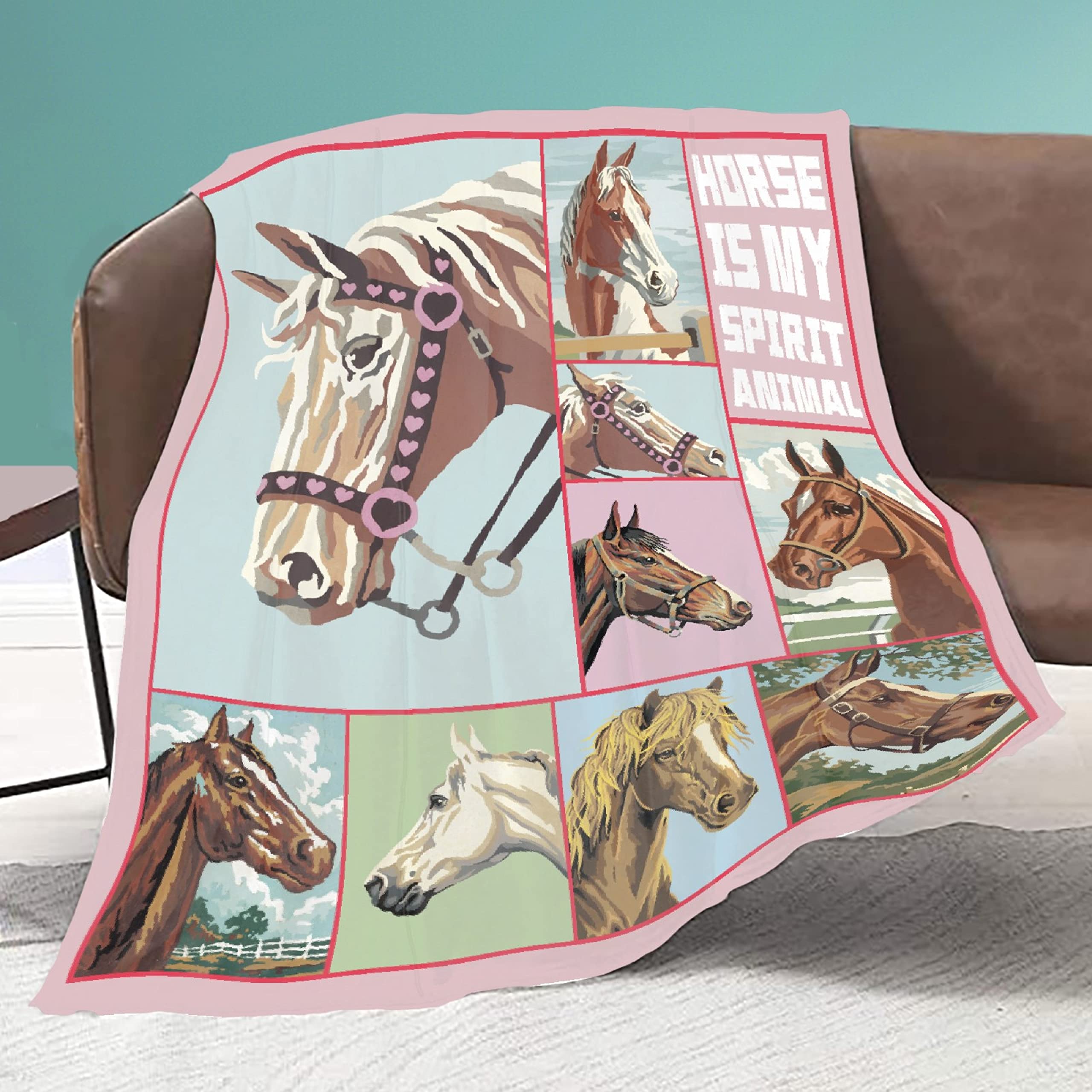 Soft Flannel Horse Print Throw Blanket - Cozy Lightweight Plush Quilt for Bed, Sofa & Chair - 40x30 Inch Pet Blanket - Perfect for Home Decor, Travel, Camping & Gifts - 'Horse is My Spirit Animal' Design