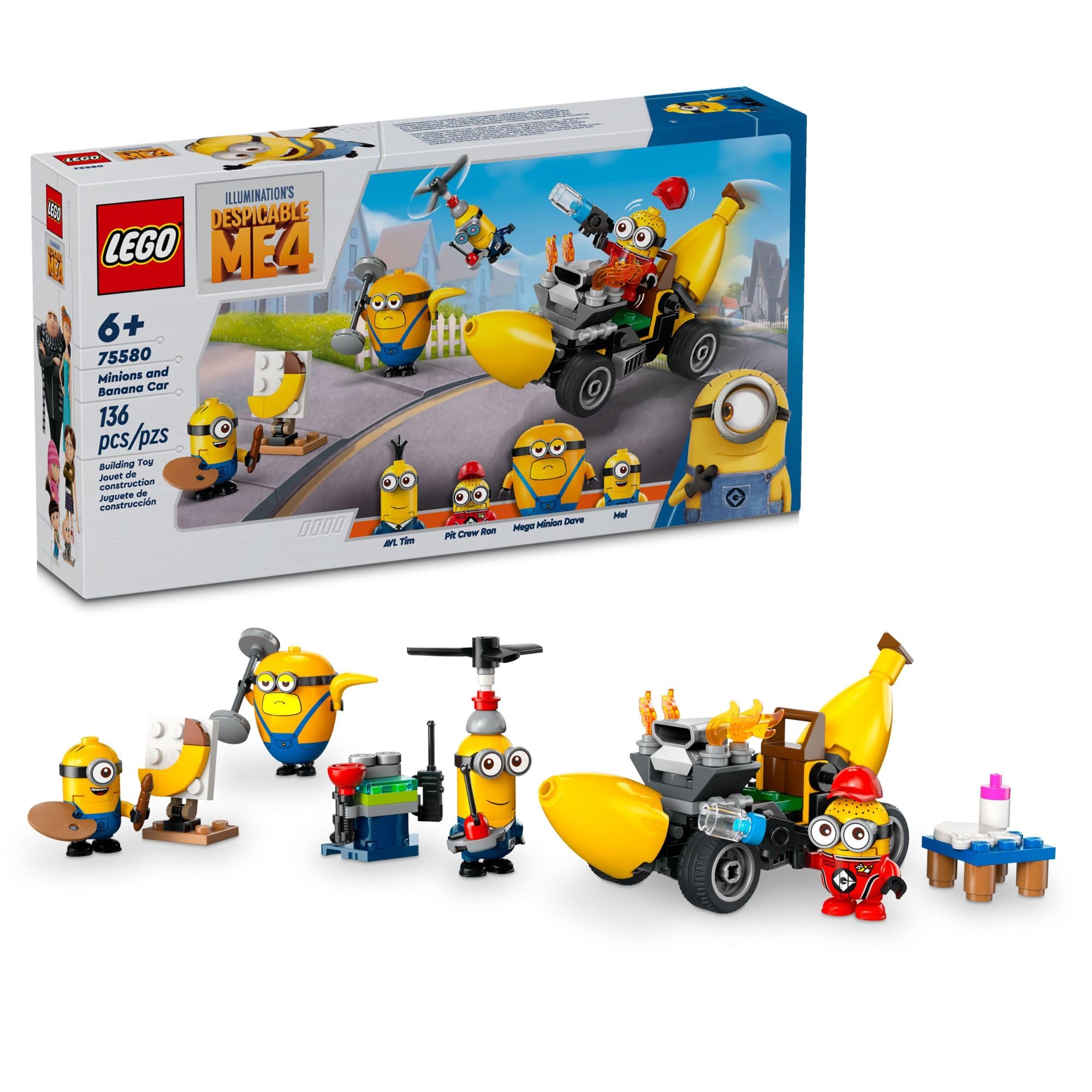 LEGO Despicable Me 4 Minions and Banana Car Building Toy Set (75580) - Creative Construction Playset for Kids Ages 6+, Perfect Gift for Boys & Girls - Fun Minion-Themed Building Experience for Playtime & Collectors