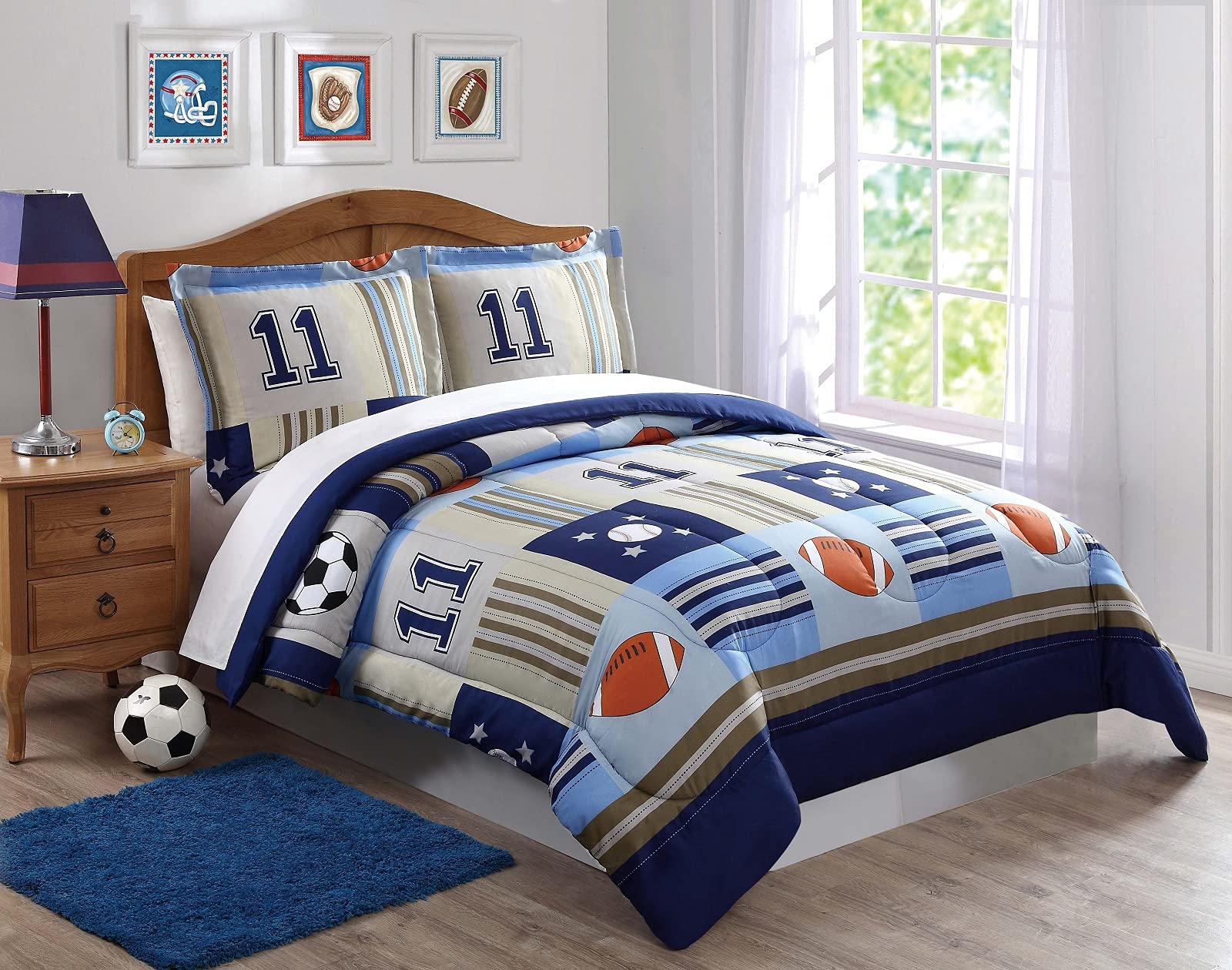 Laura Hart Kids Denim & Khaki Sports Twin XL 2-Piece Comforter Set - Soft & Durable Bedding for Boys & Girls - Perfect for Kids' Bedrooms, Dorms & Sleepovers