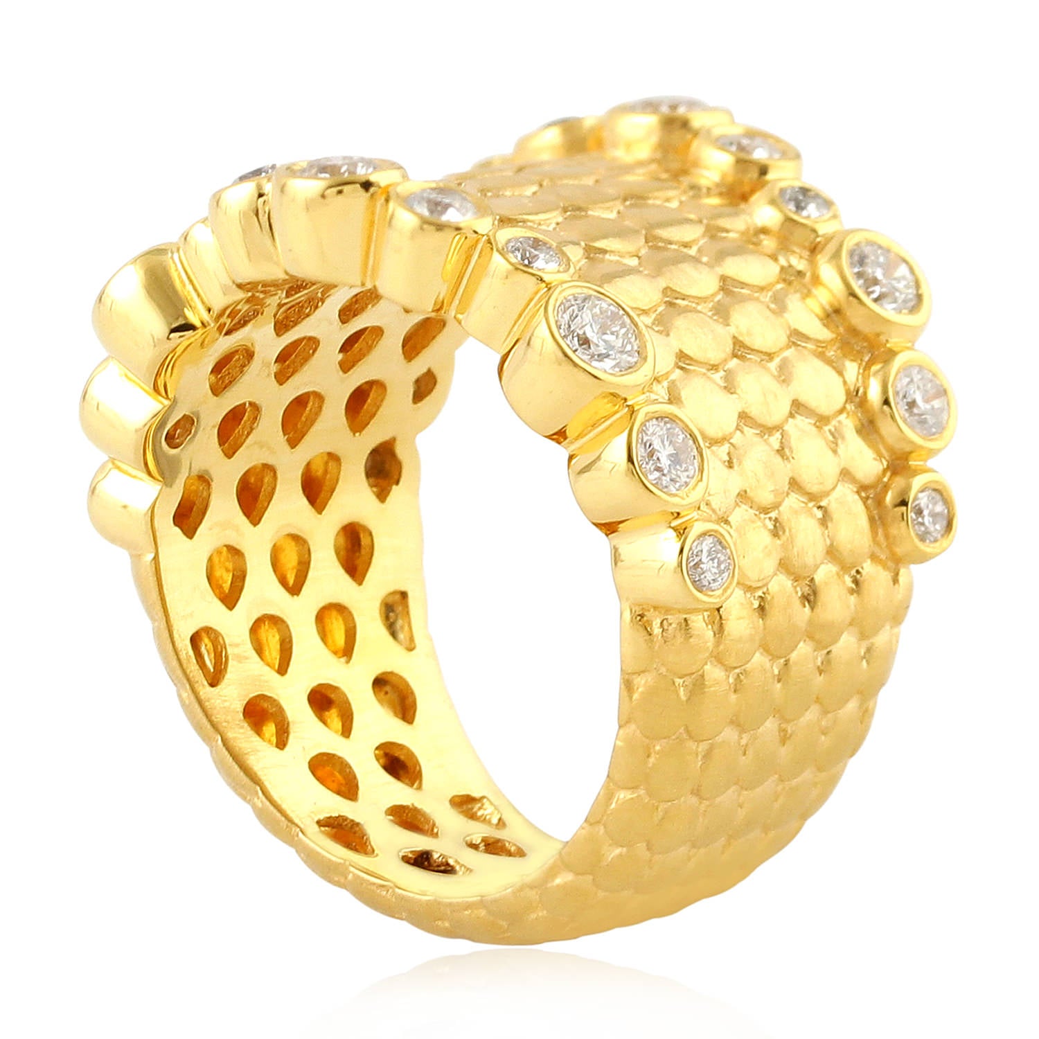 18K Yellow Gold Bezel Set Natural Diamond Designer Band Ring for Women - Perfect for Weddings, Anniversaries & Special Occasions