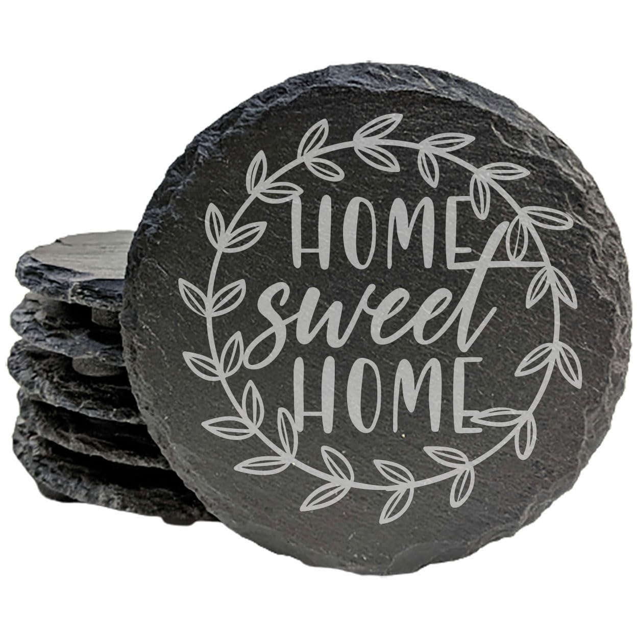 Beautiful Floral Coasters Set of 4 - Rustic Slate Round Drink Coasters for Home Decor, Kitchen, Dining Table & Coffee Bar - Perfect Housewarming Gift for Home Sweet Home