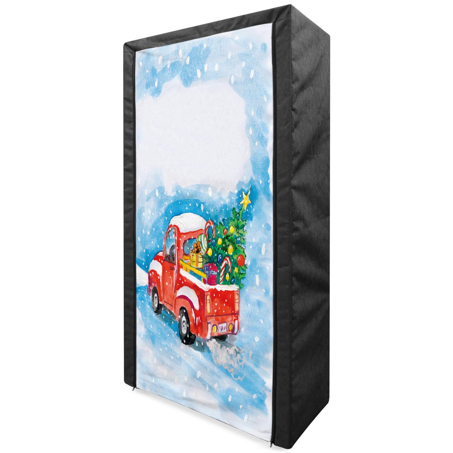Ambesonne Christmas Portable Fabric Wardrobe - Vintage Truck Snowy Winter Scene with Tree & Gifts Candy Cane Print - 33.5