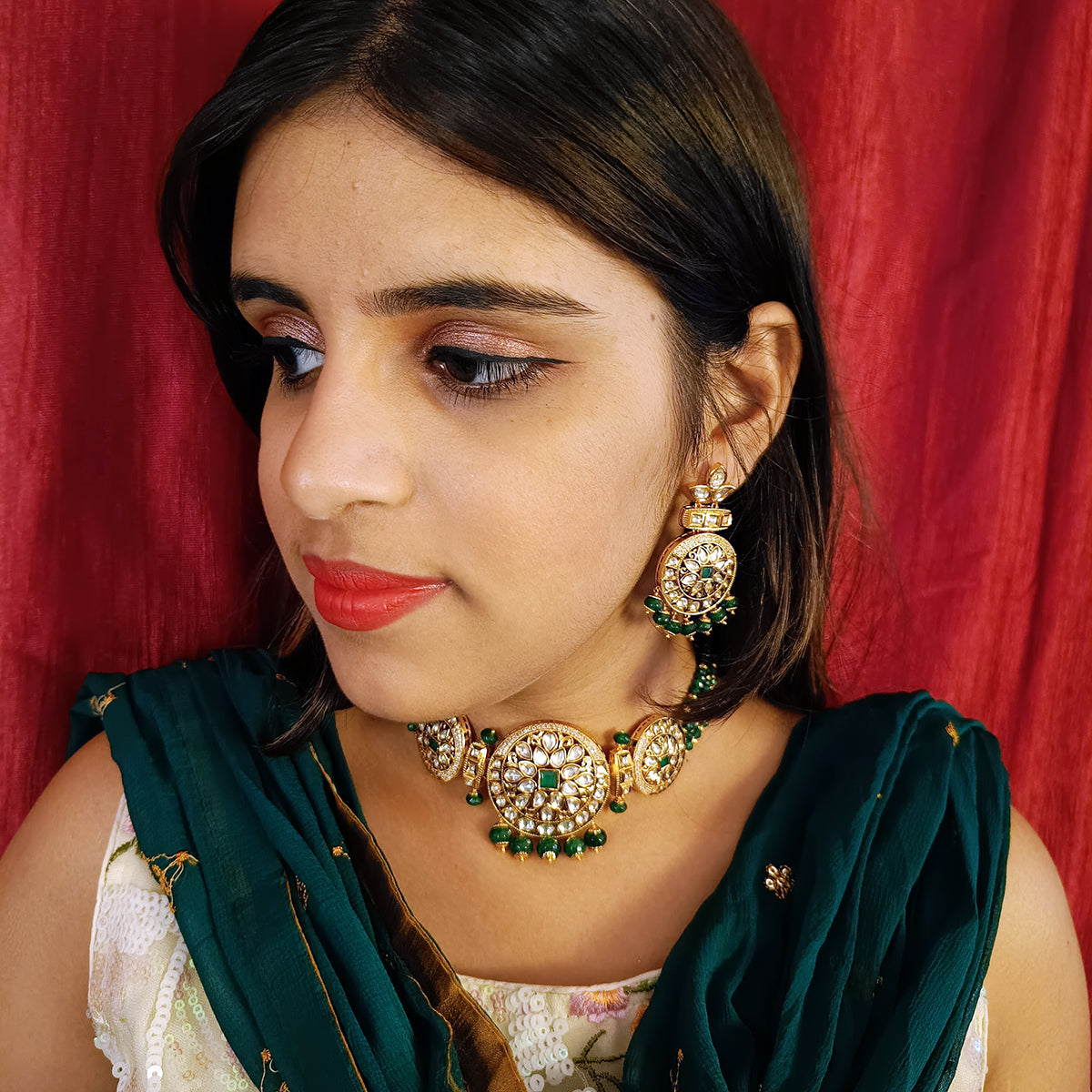 Elegant Gold Plated Royal Kundan Beaded Choker Necklace Set with Matching Earrings (D412) - Perfect for Weddings, Parties & Special Occasions