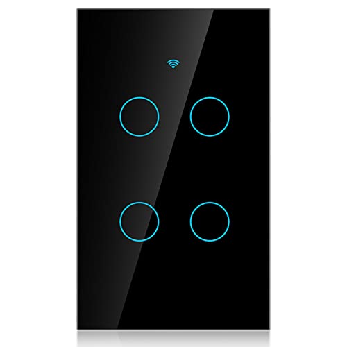 4-Way Smart Light Switch - Wall Mounted Remote Control with Voice Command for Home Automation - Compatible with SIRI & Alexa - Perfect for Living Room, Bedroom & Kitchen (US Black)