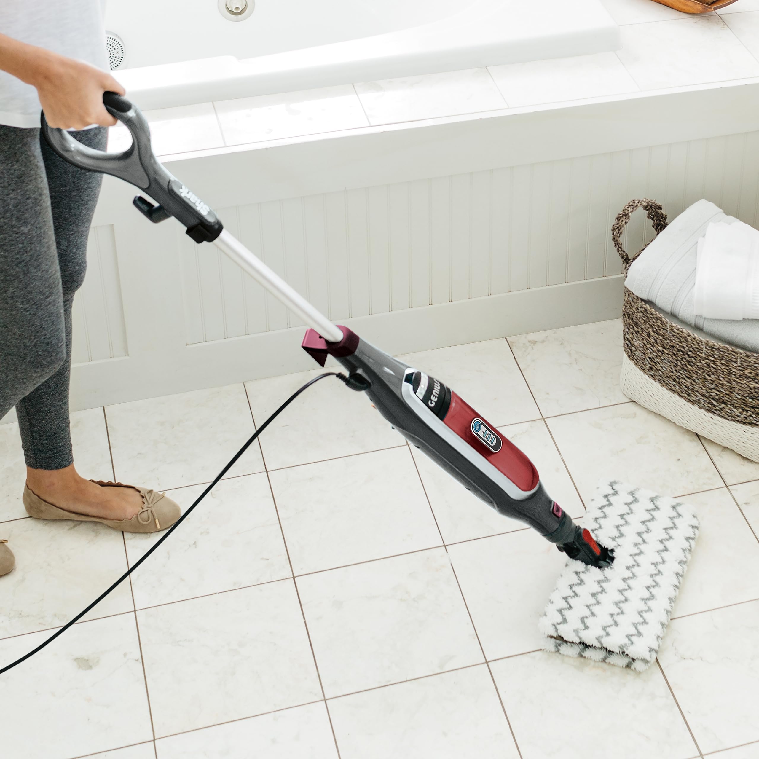 Shark S5003D Genius Hard Floor Steam Mop - 3D Cleaning System, Corded, Burgundy/Gray - Perfect for Tile, Laminate & Hardwood Floors - Quick Drying & Sanitizing for Homes with Pets & Kids