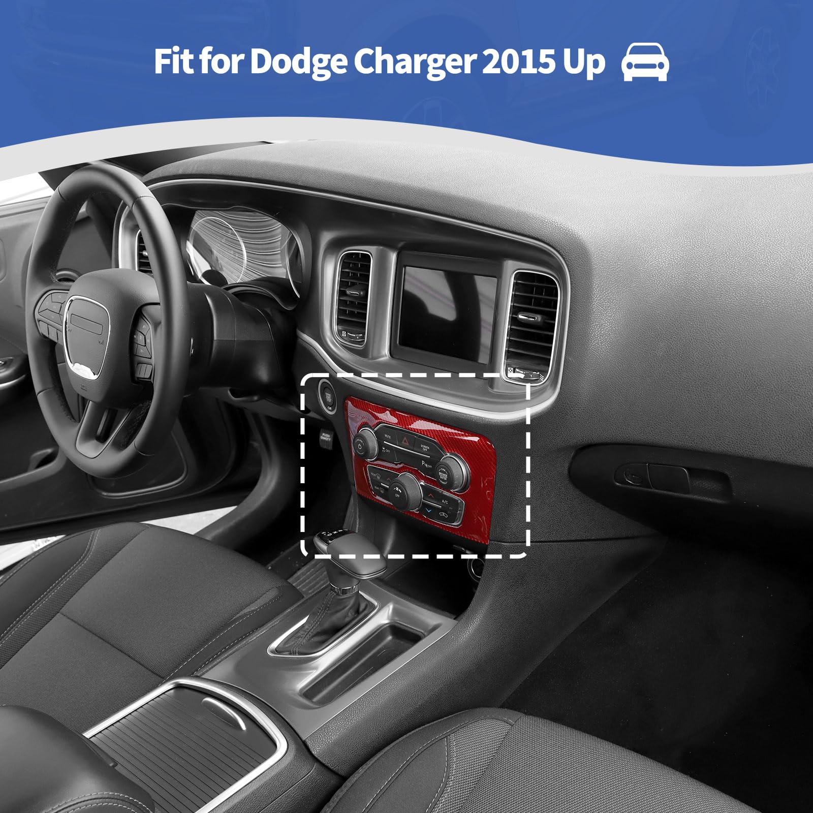 Soft Red Carbon Fiber Dashboard Center Console Trim Cover for Dodge Charger 2015-2023 | Interior Accessories | Upgrade Your Car's Style & Protection | Perfect for Daily Driving & Car Shows