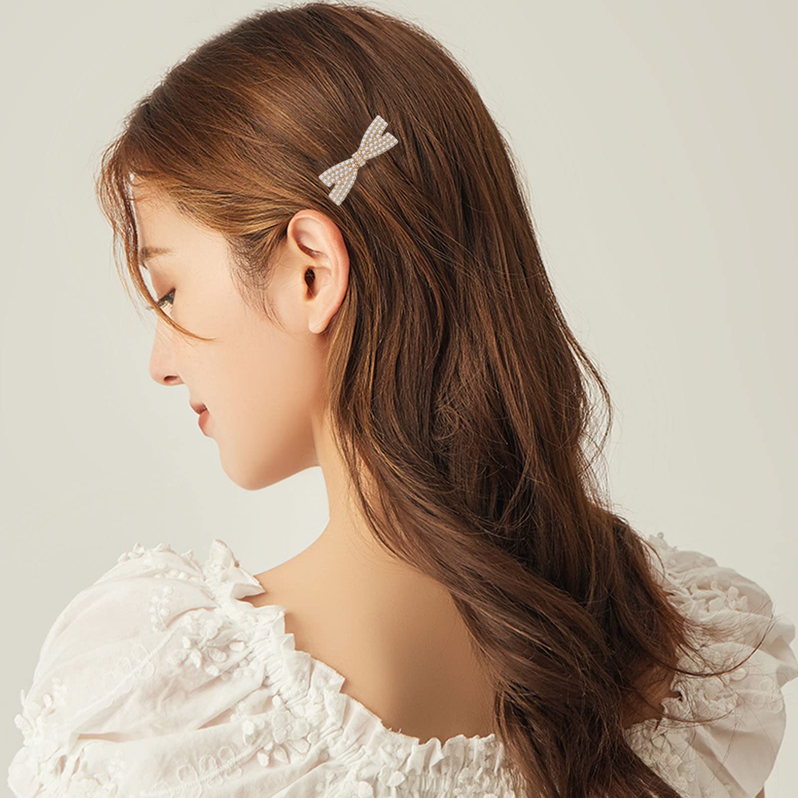 10 Pcs Pearl Bow Hair Clips - Gold Metal Duckbill Hair Claw Clips for Women & Girls - Elegant Hair Accessories for Weddings, Parties & Daily Styling