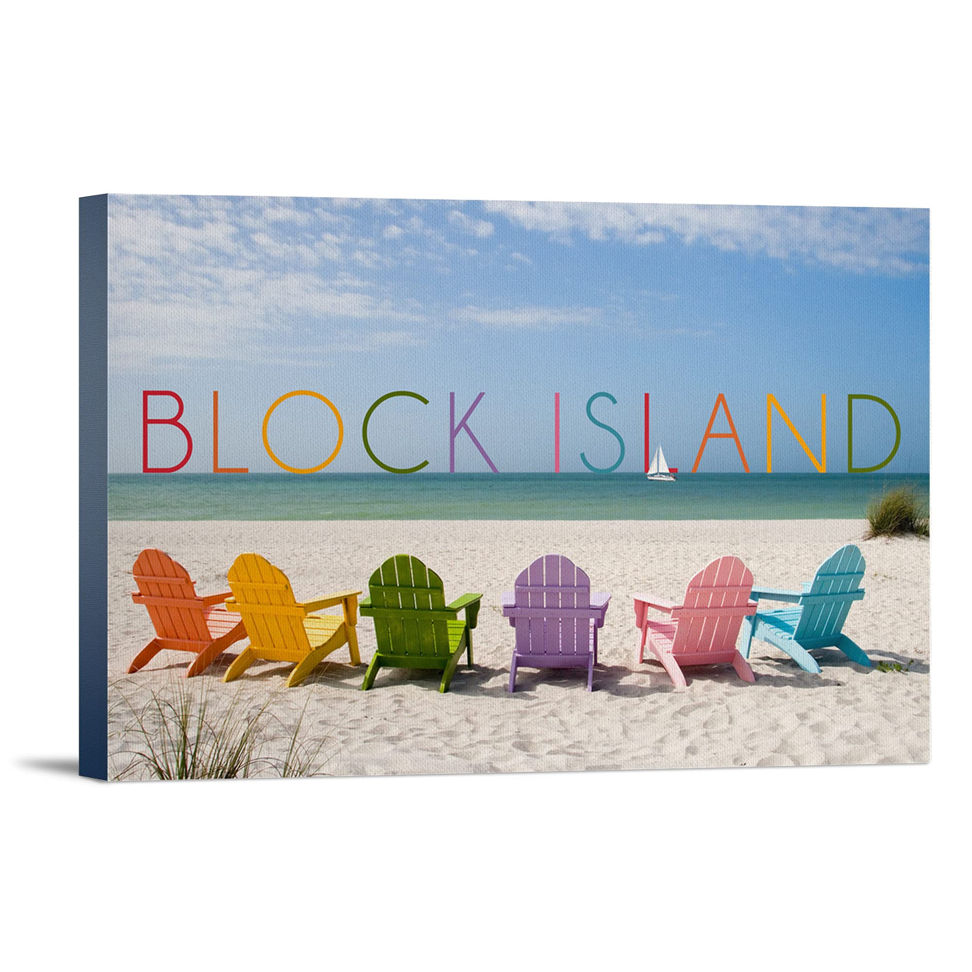 Lantern Press Block Island Rhode Island Colorful Beach Chairs Wall Art - 12x18 Wrapped Canvas Print for Coastal Home Decor, Living Room, Bedroom & Office Wall Decor