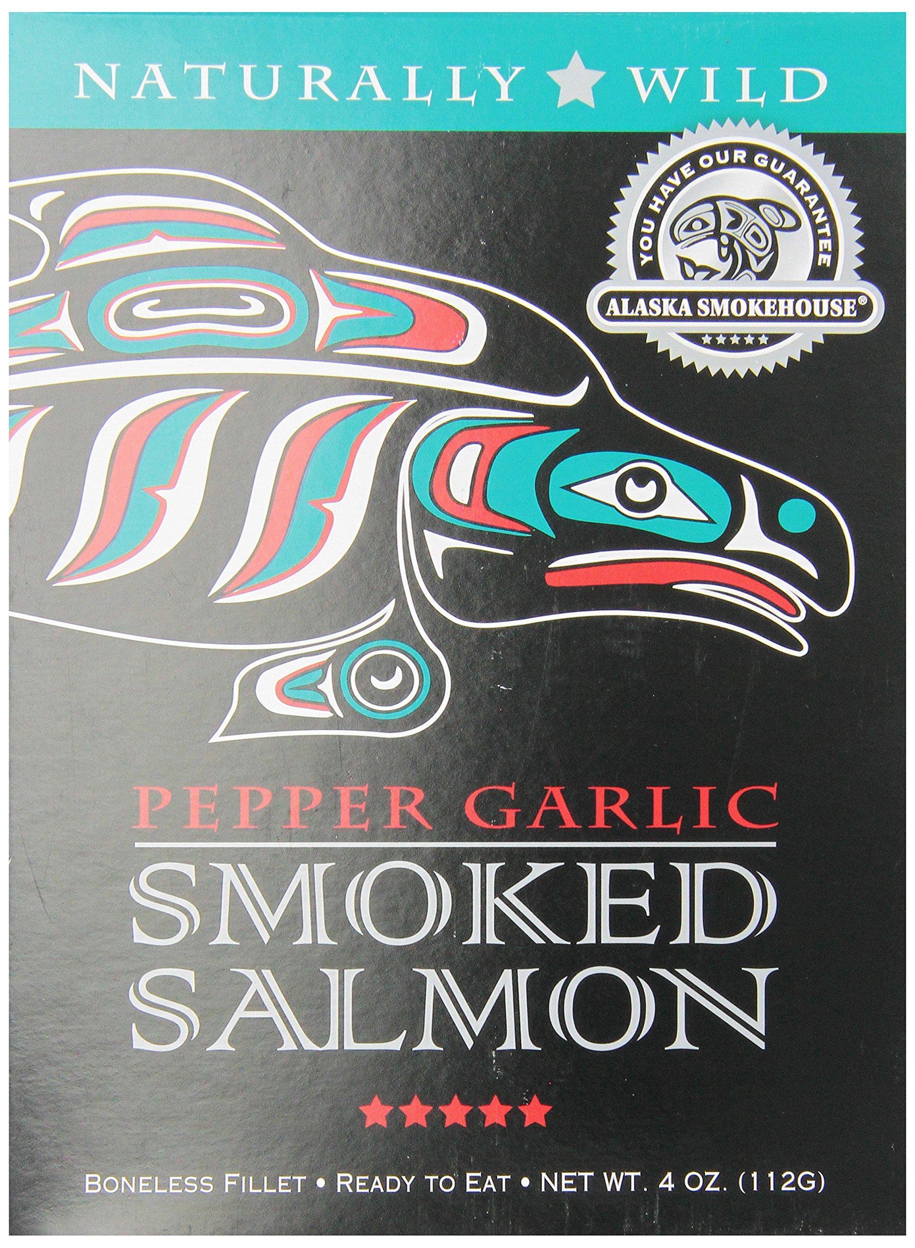 Premium Alaska Smokehouse Smoked Salmon - Pepper Garlic Flavor, 4oz Gift Box | Wild-Caught, High Protein Snack for Gourmet Meals, Charcuterie Boards & Holiday Gifting