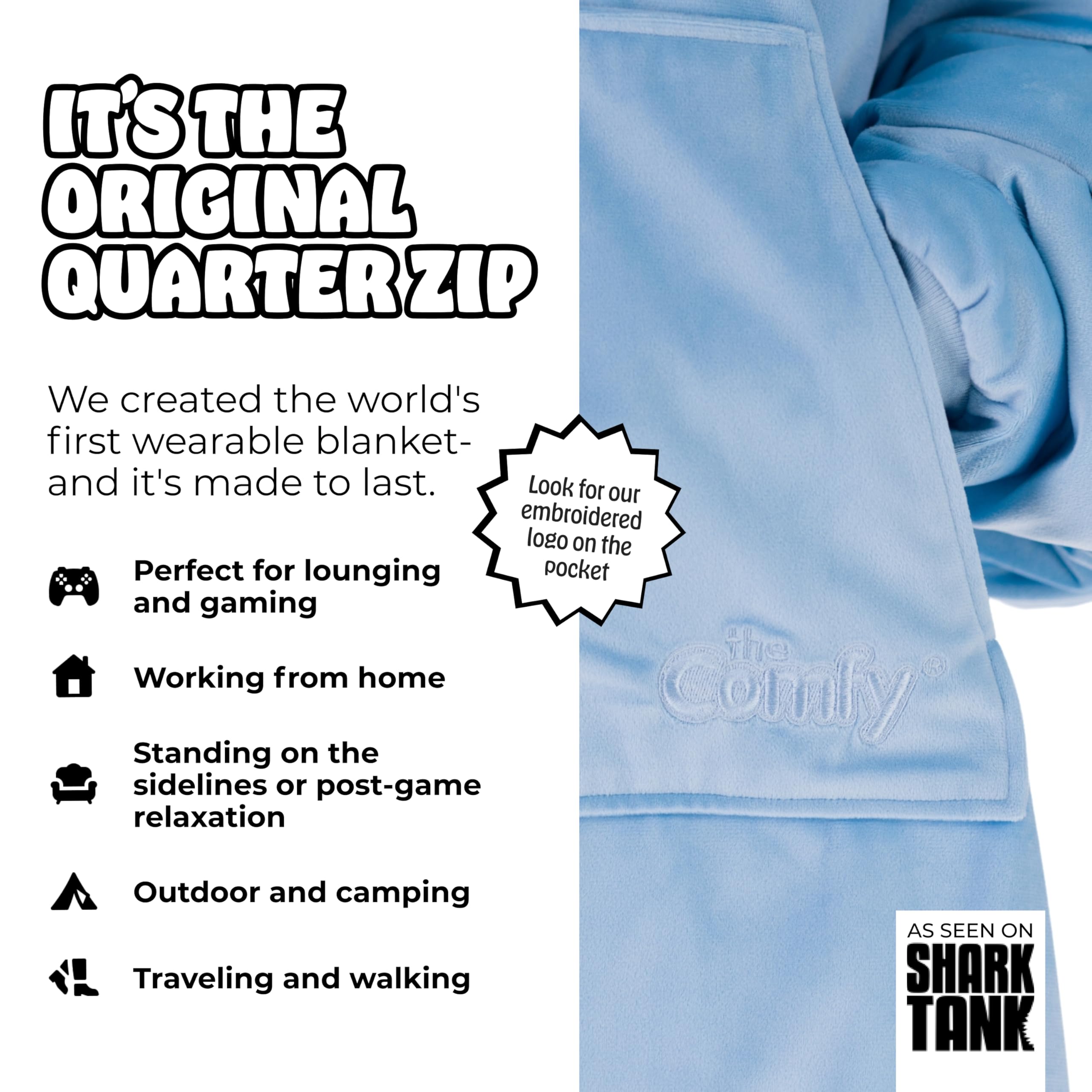 The COMFY Original Quarter-Zip Wearable Blanket - Extra Long Sherpa-Lined Microfiber Fleece with Hood & Pocket | Oversized Unisex Design for Women & Men | Shark Tank Featured | Perfect for Lounging, Movie Nights & Cold Weather Comfort