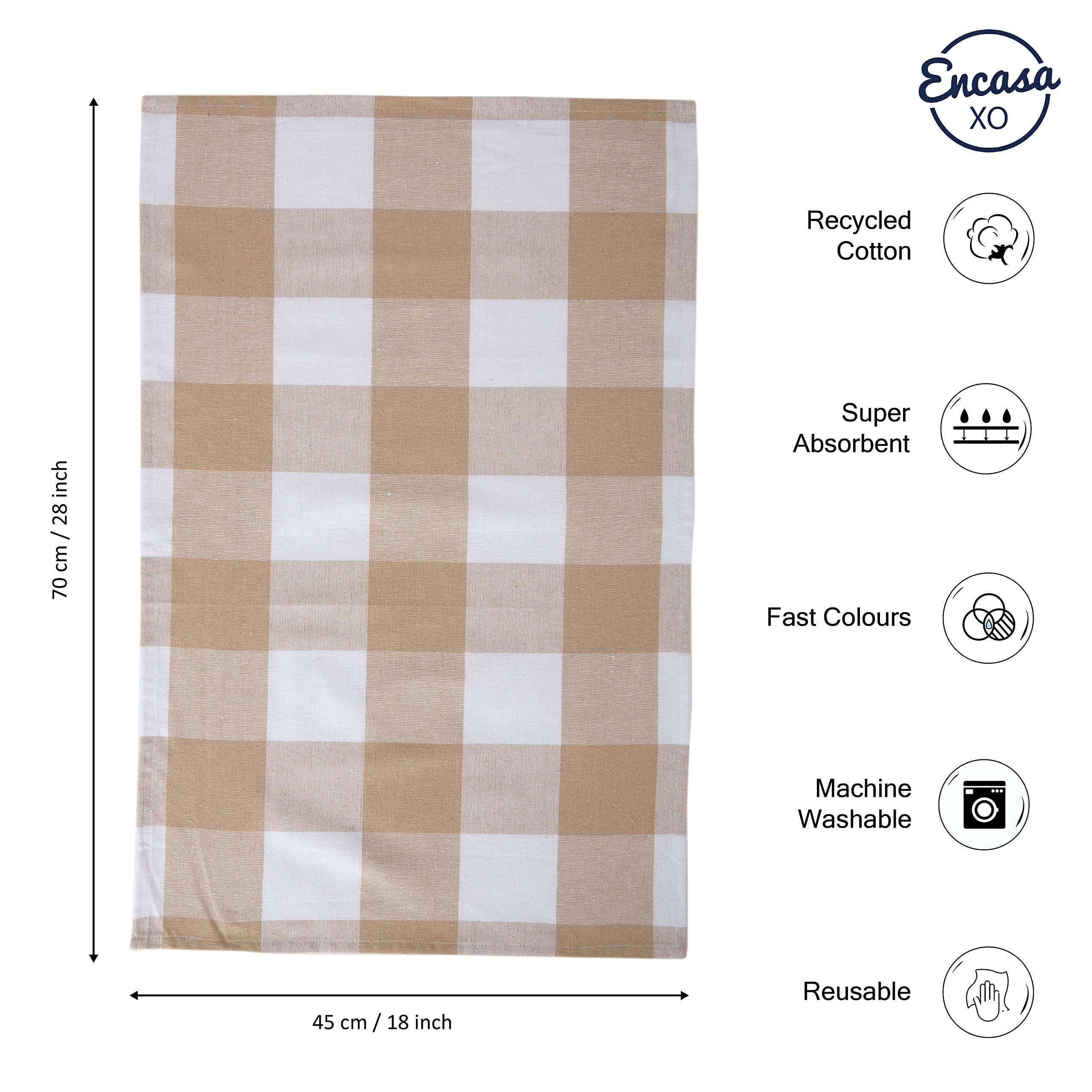 Encasa XO Kitchen Dish Towels Set of 6 | Beige Waffle Weave & Flat Hand Tea Towels | 28