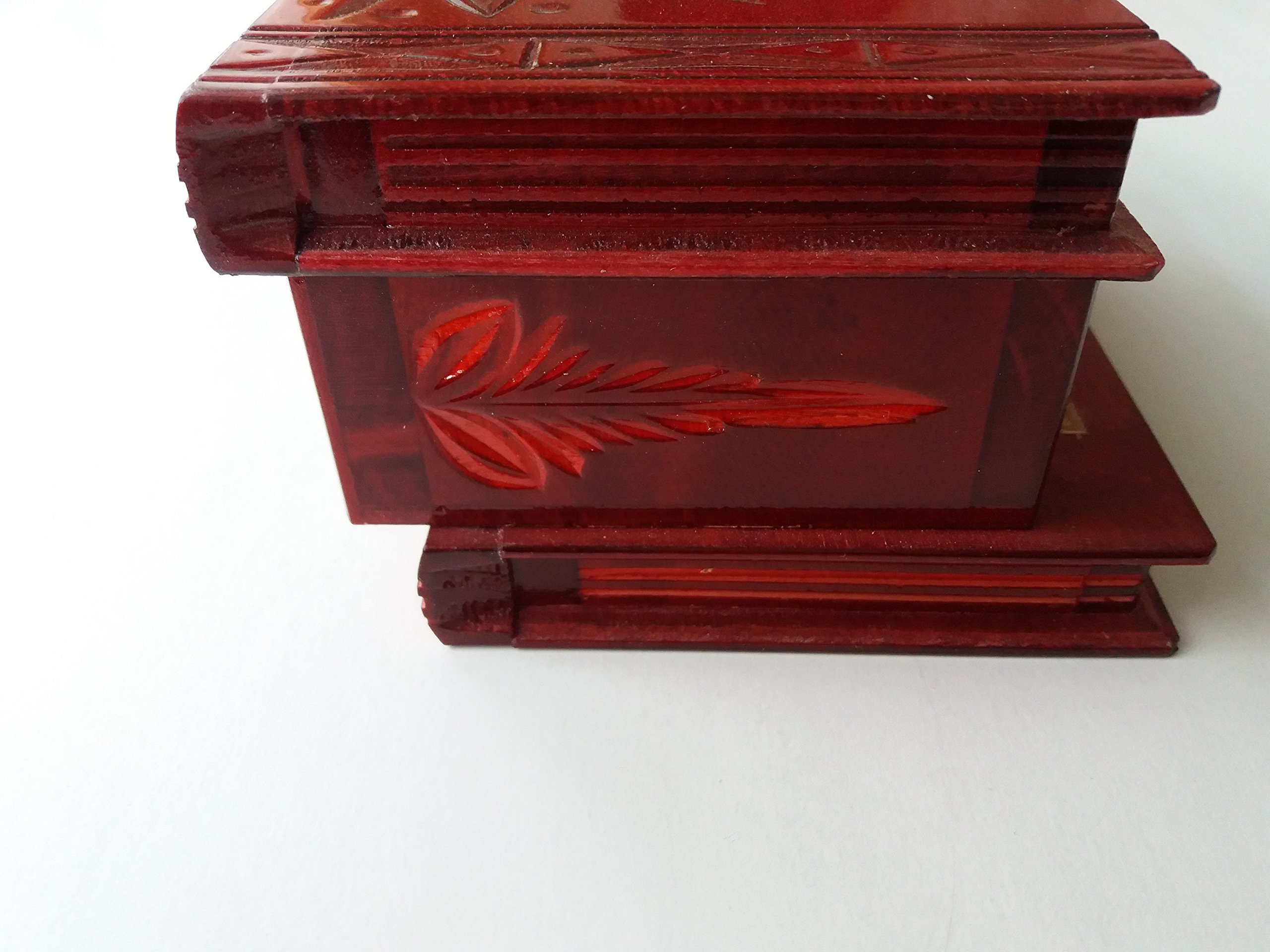 Magic Puzzle Jewelry Box - Hand Carved Wooden Secret Box with Tricky Brain Teaser Design (Special Red) | Perfect for Gift Giving, Treasure Storage & Home Decor