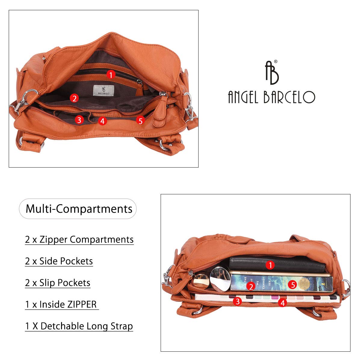 Angel Barcelo Women's Roomy Hobo Handbag - Fashionable Leather Shoulder Bag & Tote Purse for Work, Travel & Everyday Use