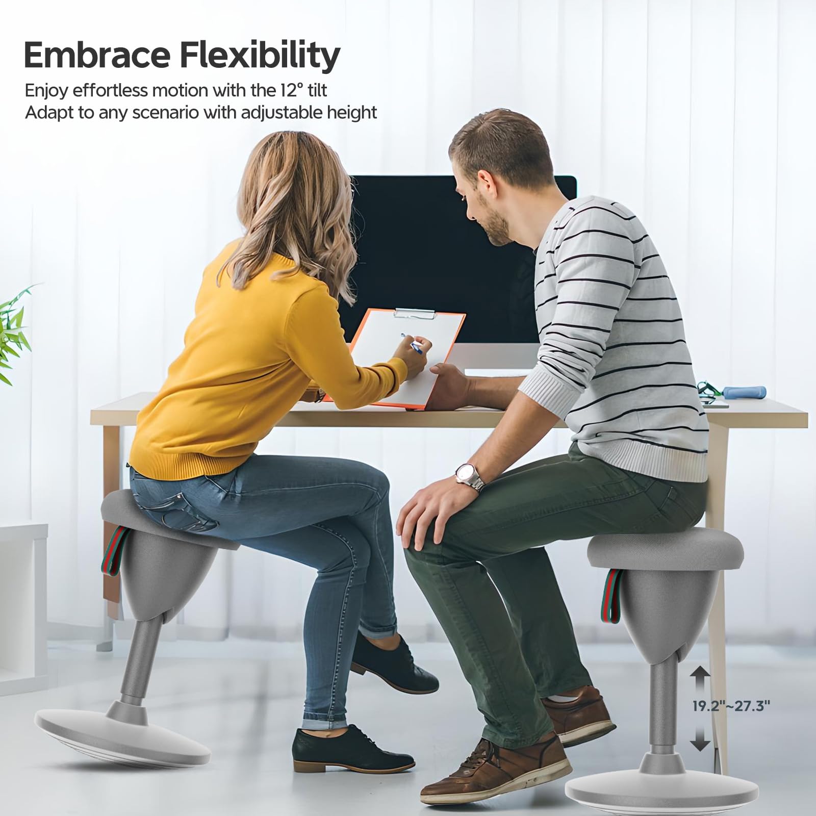 **Adjustable Height Wobble Stool - 360° Rocking Motion Standing Desk Chair for Office & Classroom, Ergonomic Balance Stool with Non-Slip Base, Portable Active Sitting Stool (Light Grey) - Perfect for Home Office, School & Workspaces**