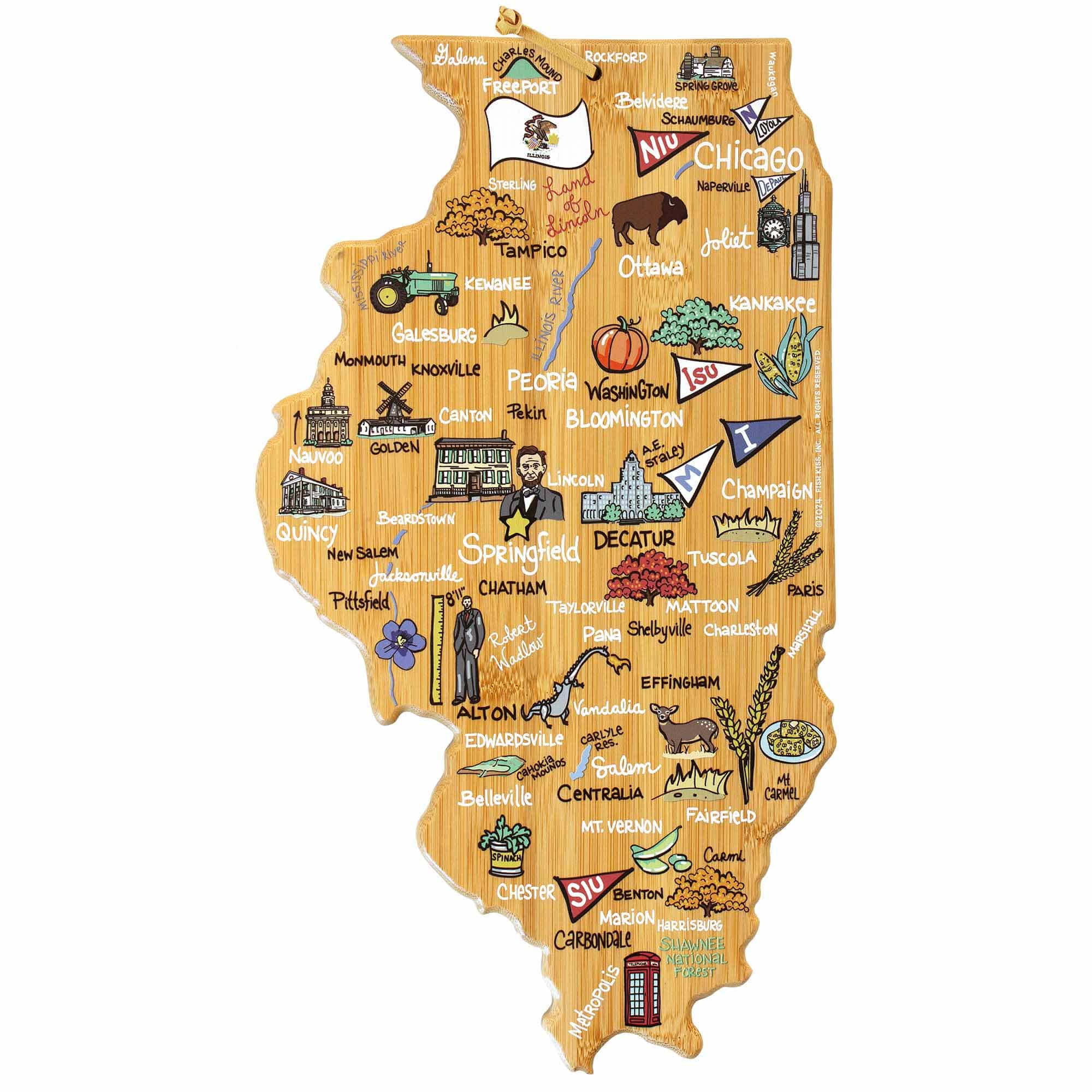Premium Illinois Maple Wood Cutting Board with Fish Kiss™ Artwork - Durable Kitchen Essential for Chopping, Serving & Decor