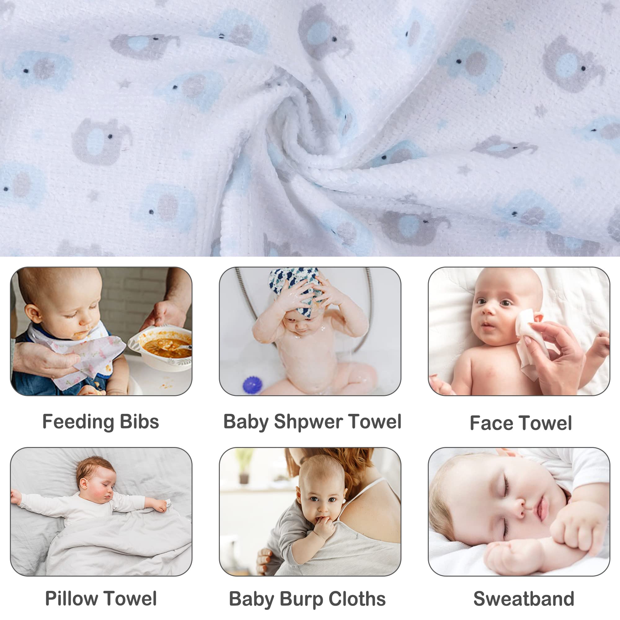 Viviland 24-Pack Super Soft Baby Washcloths for Newborns & Infants | Gentle Absorbent Bath Towels & Face Washcloths for Boys & Girls | Sensitive Skin Safe | 9x9 Inch Blue Elephant Design | Perfect for Bath Time, Diaper Changes & Gentle Skin Care