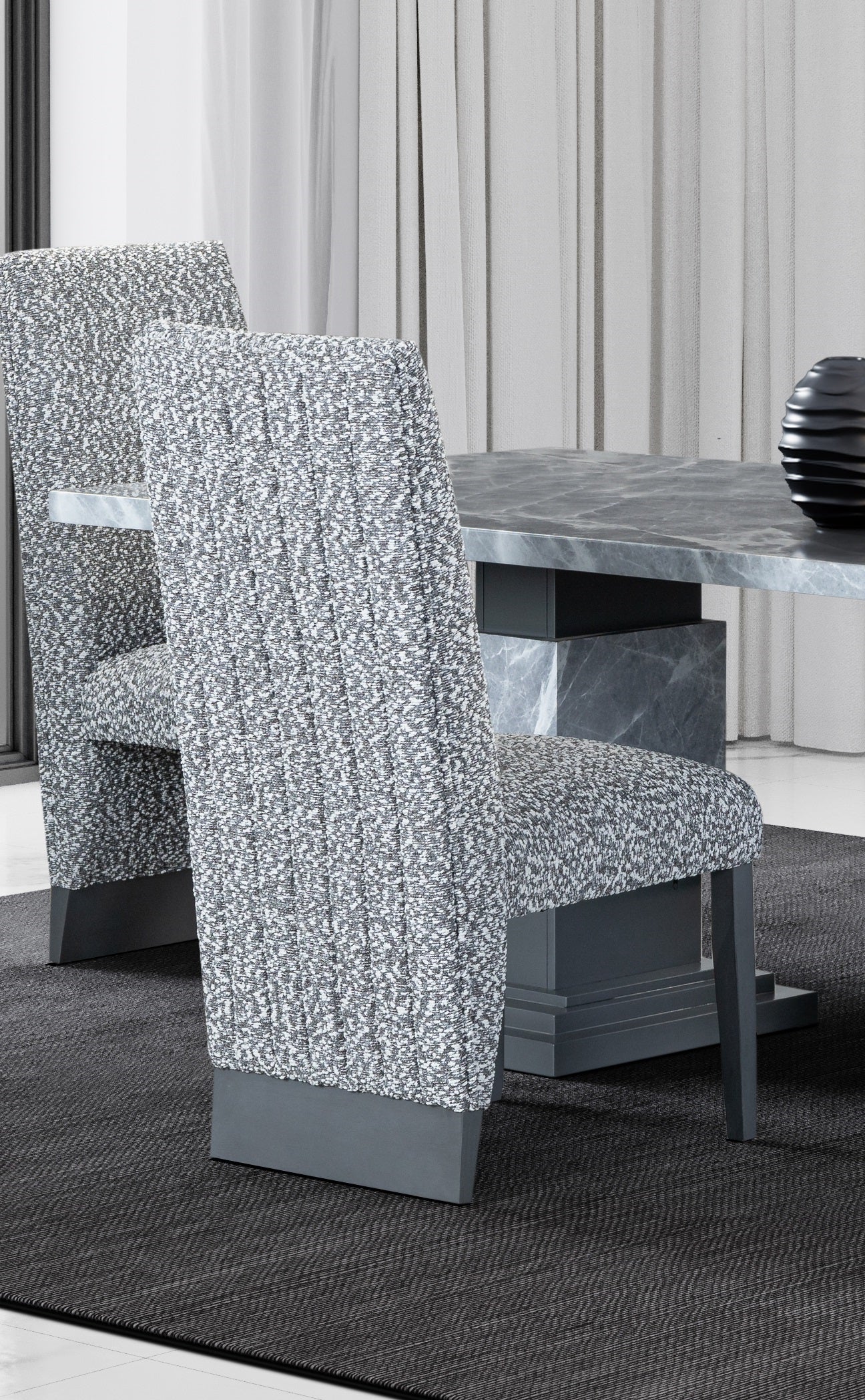 Elegant Grey Marble Dining Table Set with 4 Plush Tufted Chairs - Modern Kitchen & Dining Room Furniture for Family Gatherings & Dinner Parties