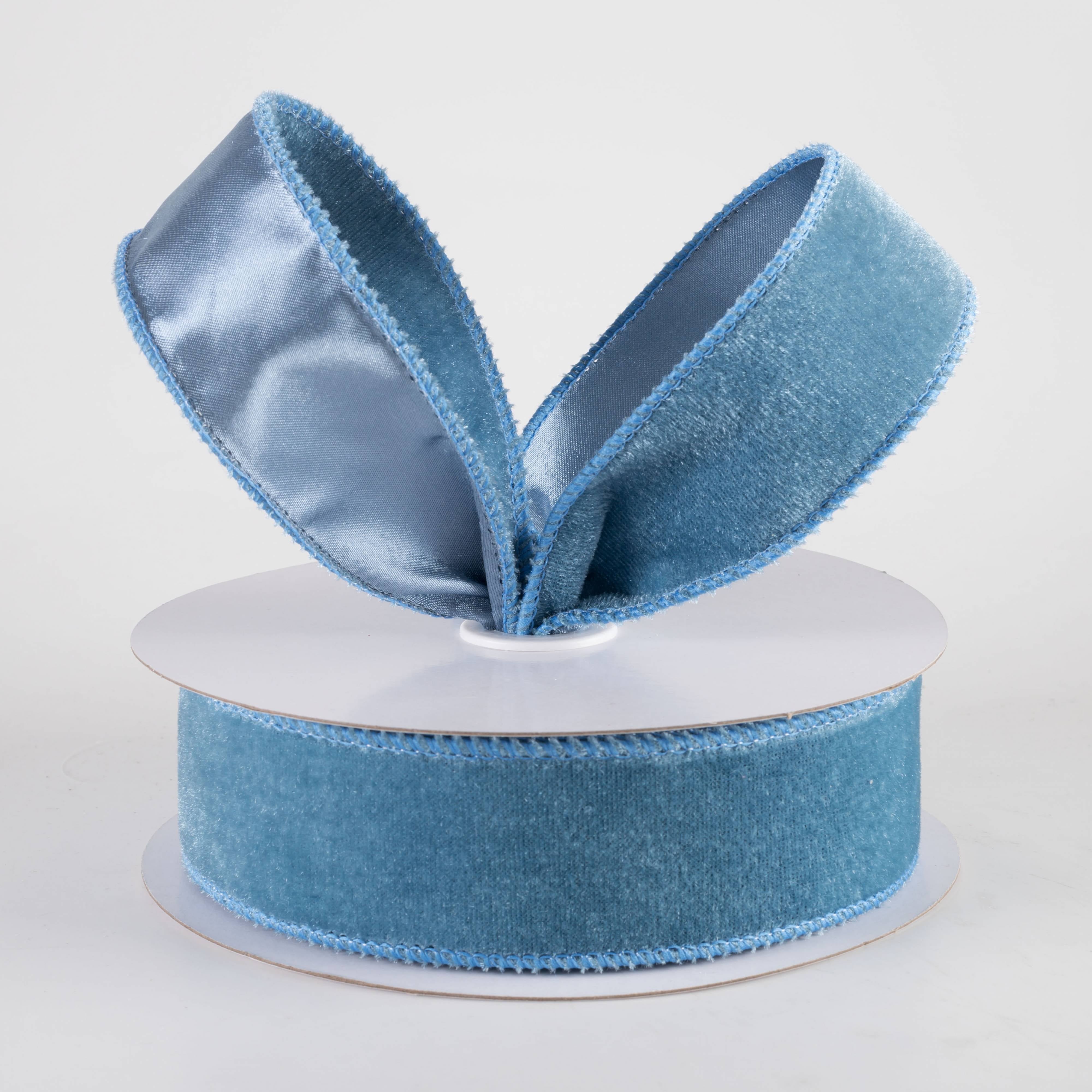 1.5 Inch Deluxe Velvet Satin Backing Ribbon - Smoke Blue (10 Yards) for Gift Wrapping, Wedding Decor, DIY Crafts & Hair Accessories