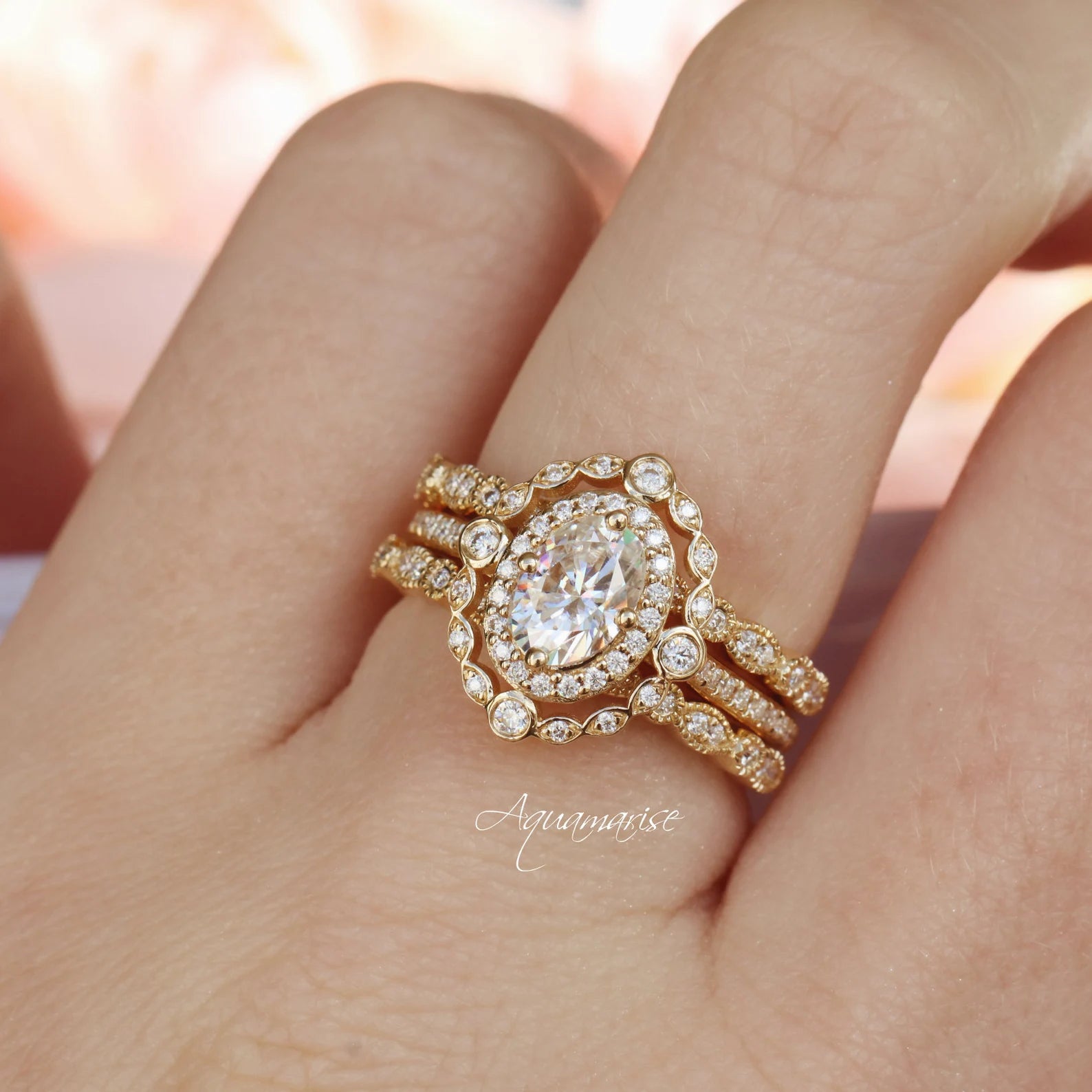 Luxury Simulated Diamond Wedding Band Ring - 18K Yellow Gold Vermeil Plated for Women | Elegant Bridal Jewelry for Engagement, Anniversary & Special Occasions