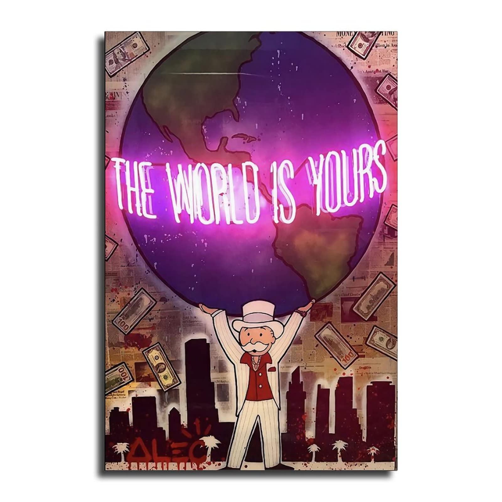 Premium Alec-Monopolys 'The World Is Yours' Canvas Wall Art - 12x18 Inch (30x45cm) Modern Home Decor for Living Room, Bedroom & Office - Perfect Gift for Travel Lovers & Inspirational Space Decor