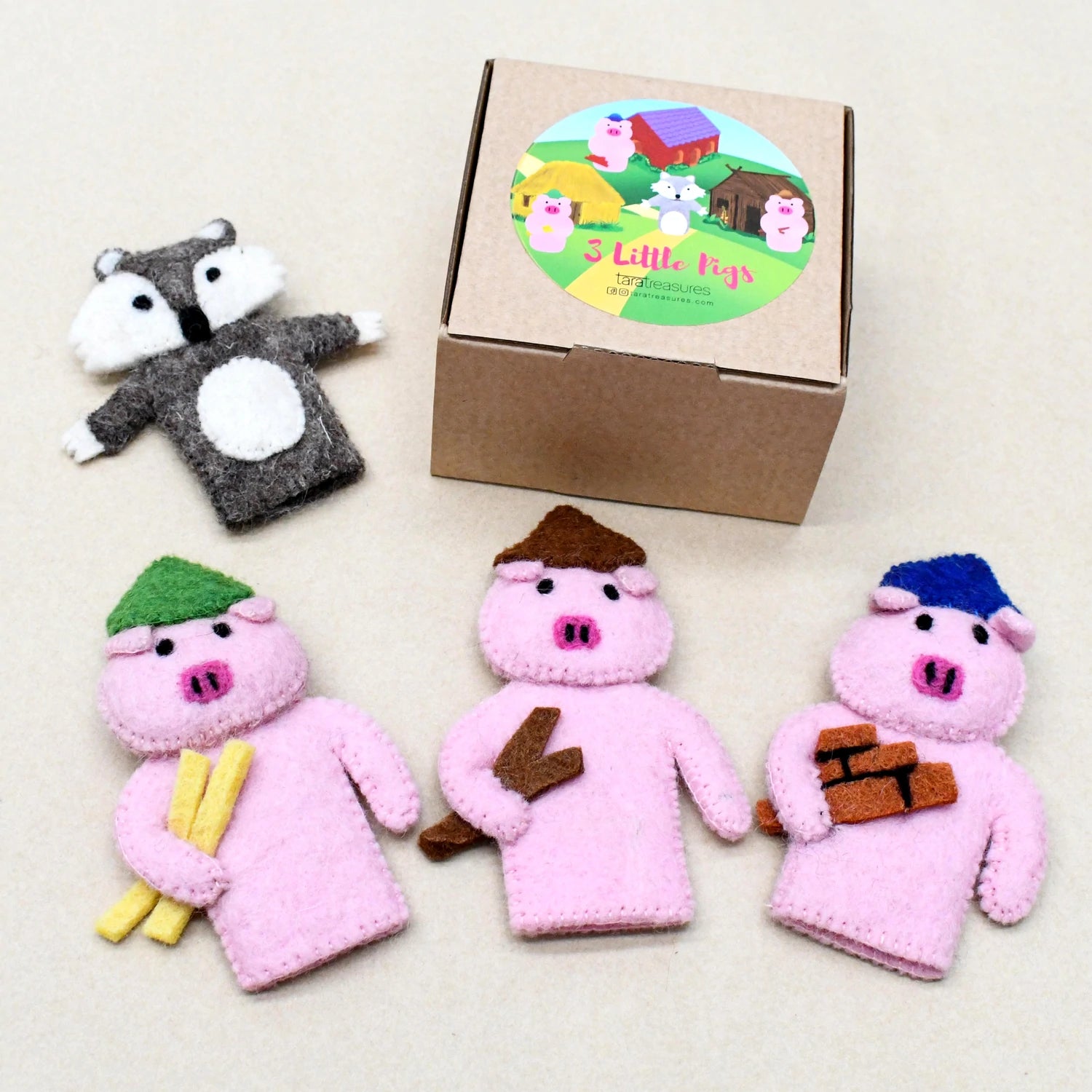 The Three Little Pigs Felt Finger Puppet Set - Classic Storytelling Toy for Kids, Early Childhood Education & Interactive Play | Perfect for Preschool, Storytime & Family Bonding Activities