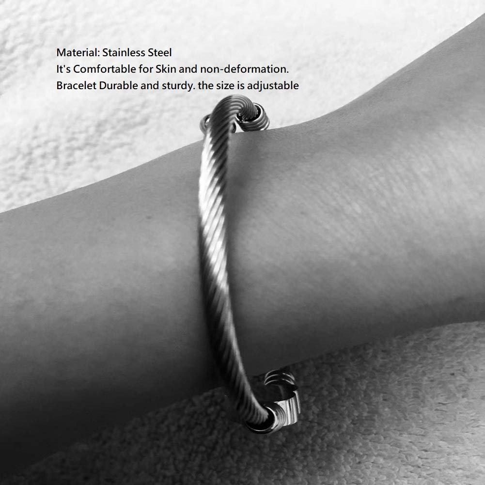 Trendy Stainless Steel Triple Stackable Twisted Wire Bangle Bracelet Set for Women - Elegant Beaded Charm Bracelets for Everyday Wear, Gift Giving & Special Occasions