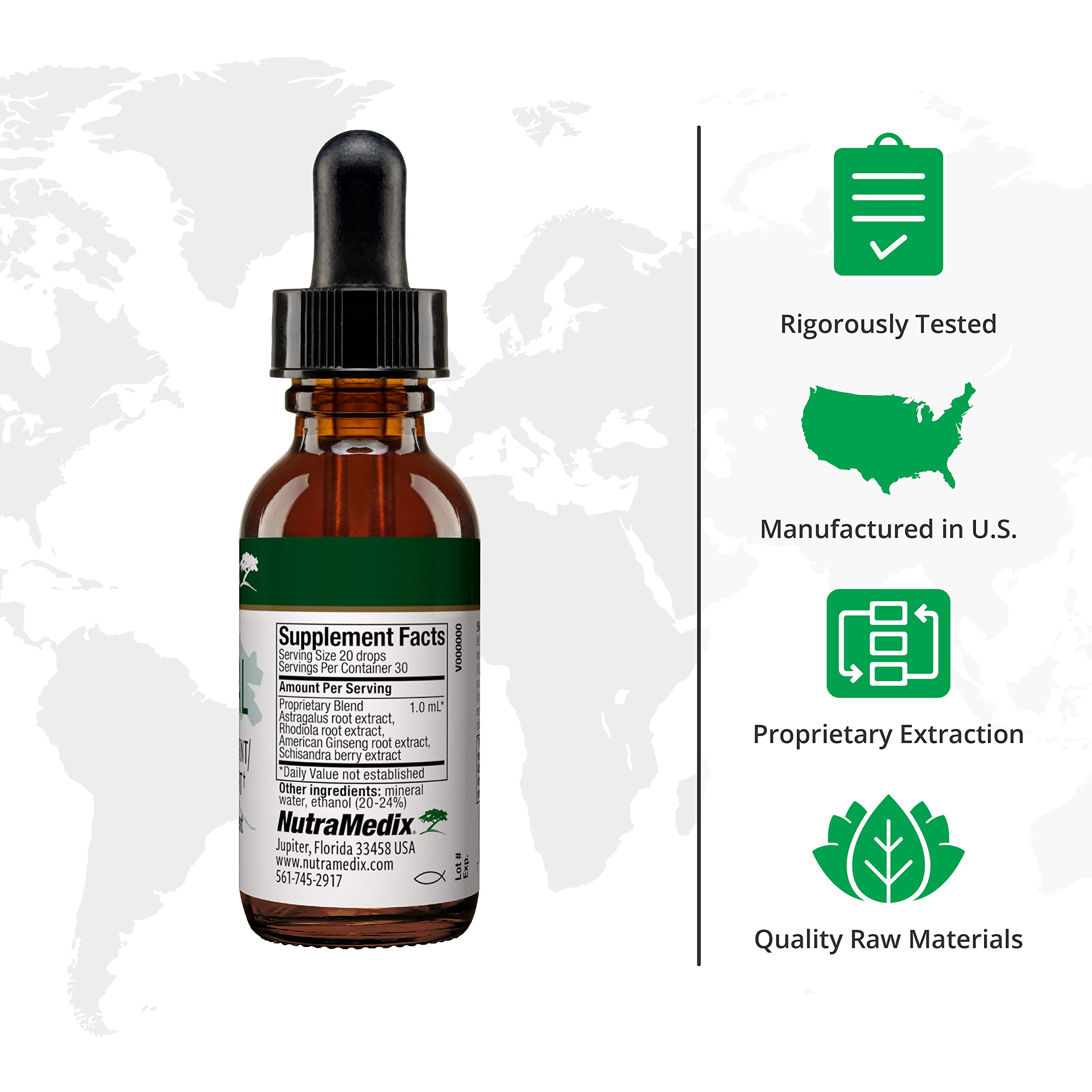 NutraMedix Adrenal Fatigue Supplement with Astragalus, Schisandra, Rhodiola & Ginseng Extracts - Natural Energy & Stress Support, Vegan Adaptogen Blend for Stamina Boost (1oz/30ml) - Ideal for Busy Professionals, Students & Active Lifestyles