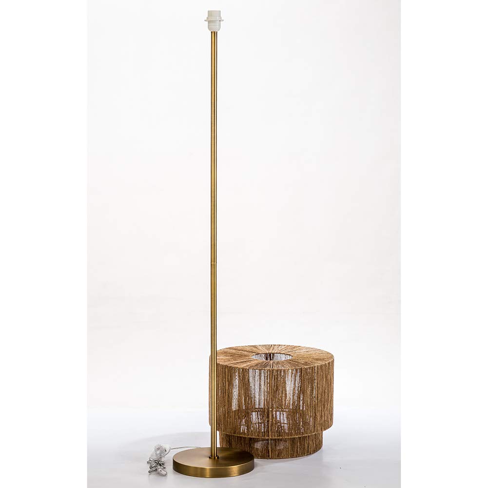 Modern Soho Jute Floor Lamp with Golden Brass Base & Natural Rope Shade - Perfect for Living Room, Bedroom, or Office Lighting Decor